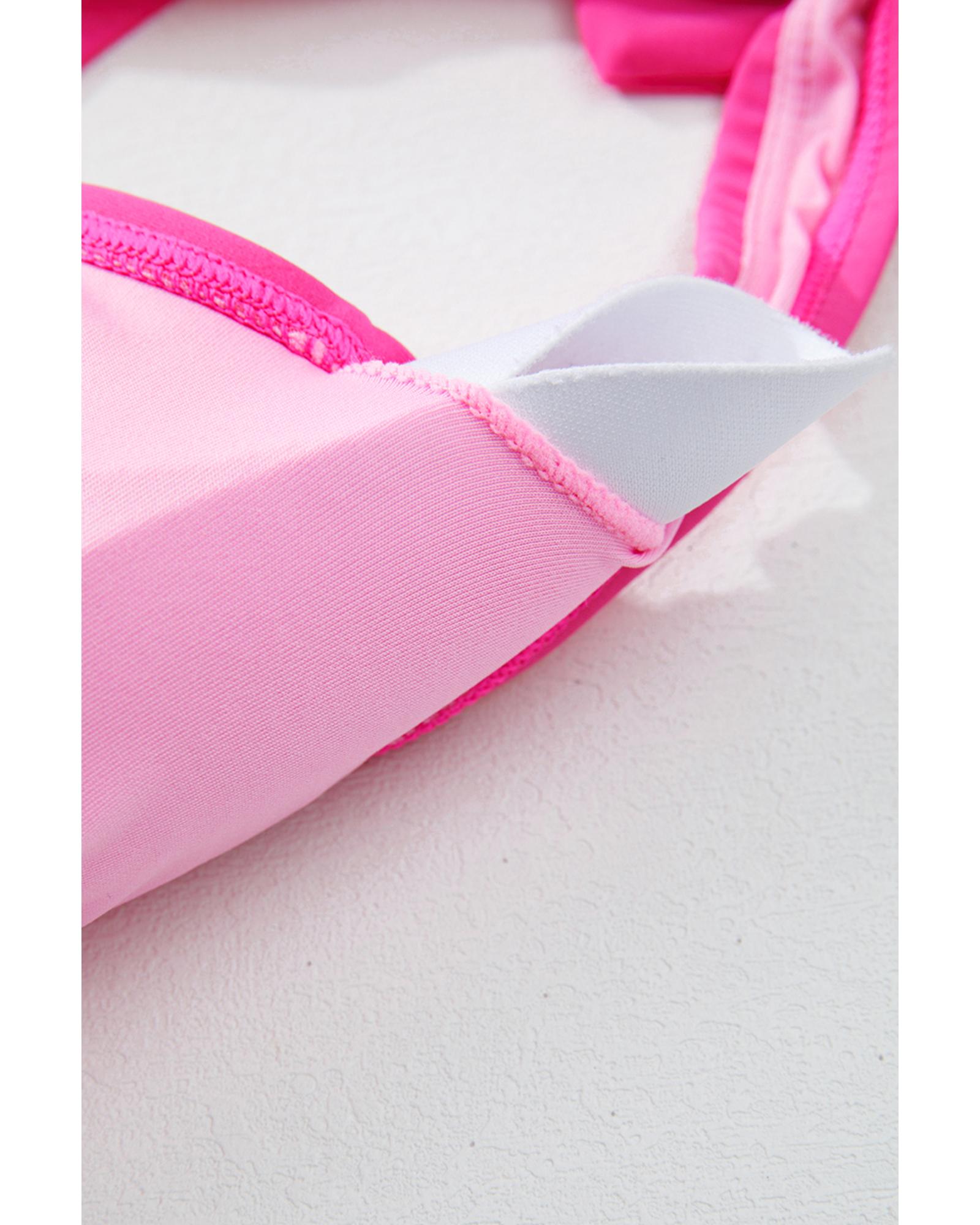 Rose Red Square Neck Knotted Shoulder Open Back One Piece Swimsuit - S