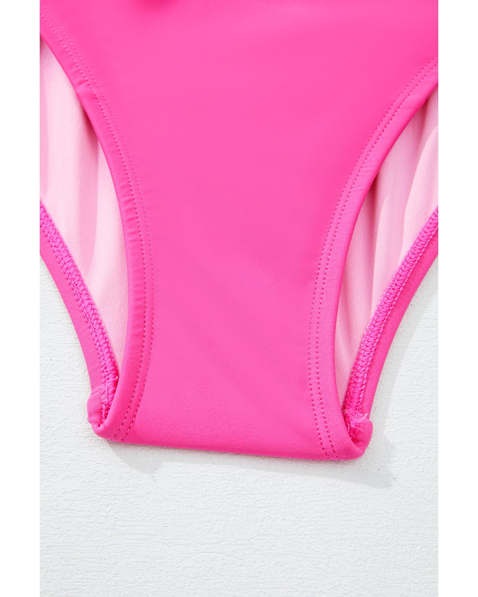 Rose Red Square Neck Knotted Shoulder Open Back One Piece Swimsuit - S