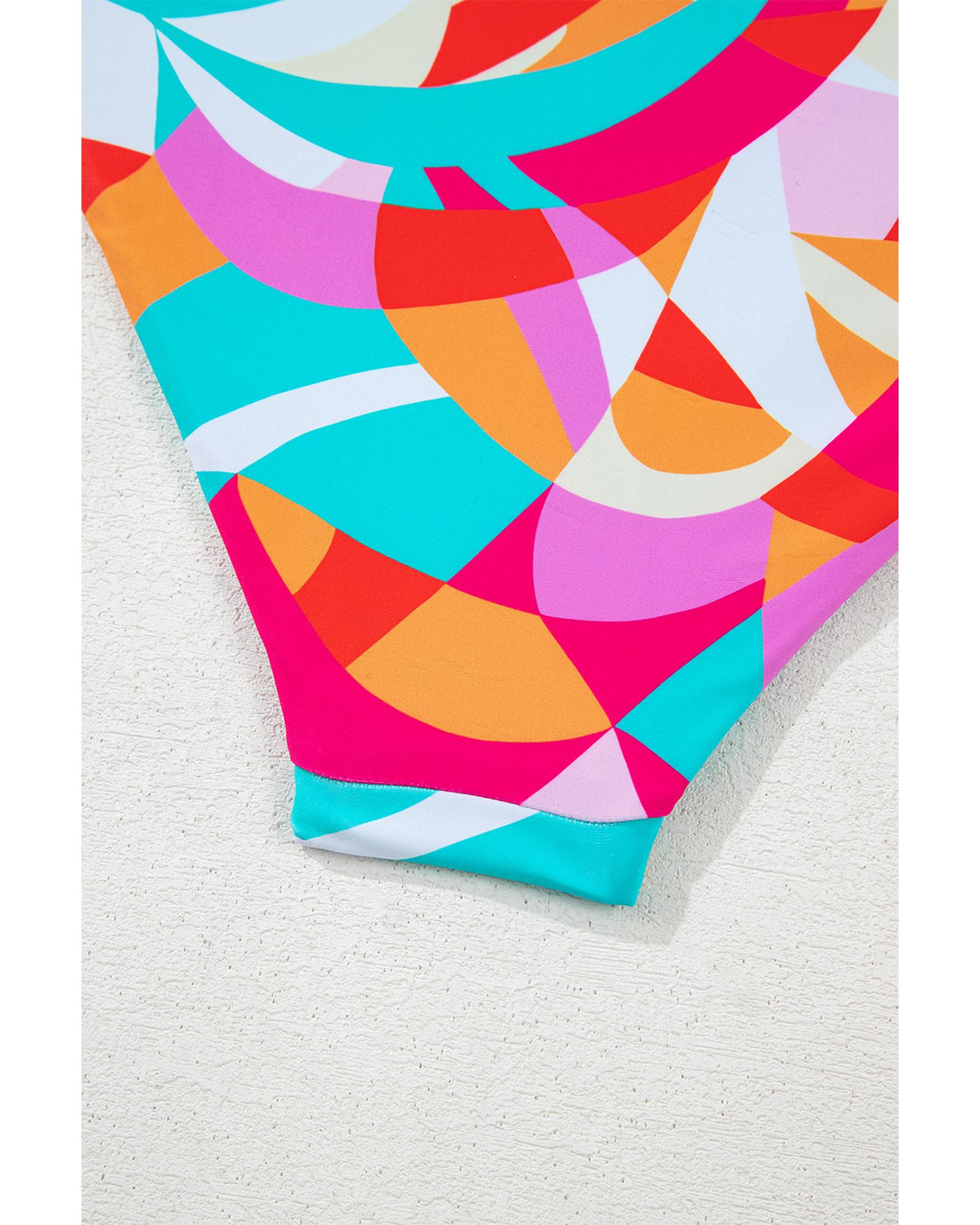 Purple Abstract Geometry Print Daring Cutout Reversible One Piece Swimsuit - 2XL