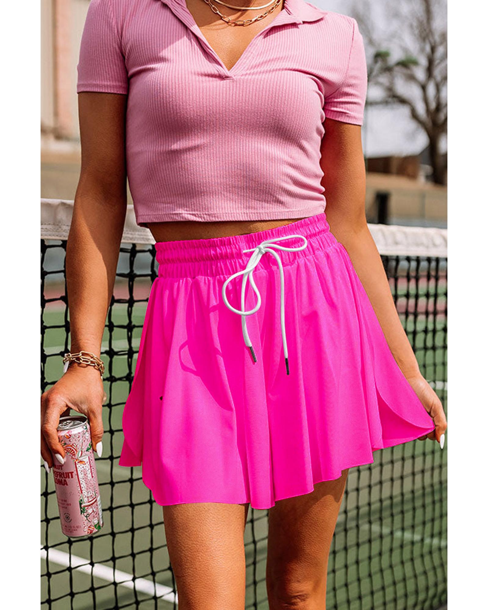 Rose Red Drawstring Elastic Waist Lined Ruffle Shorts Bikini Bottom - M