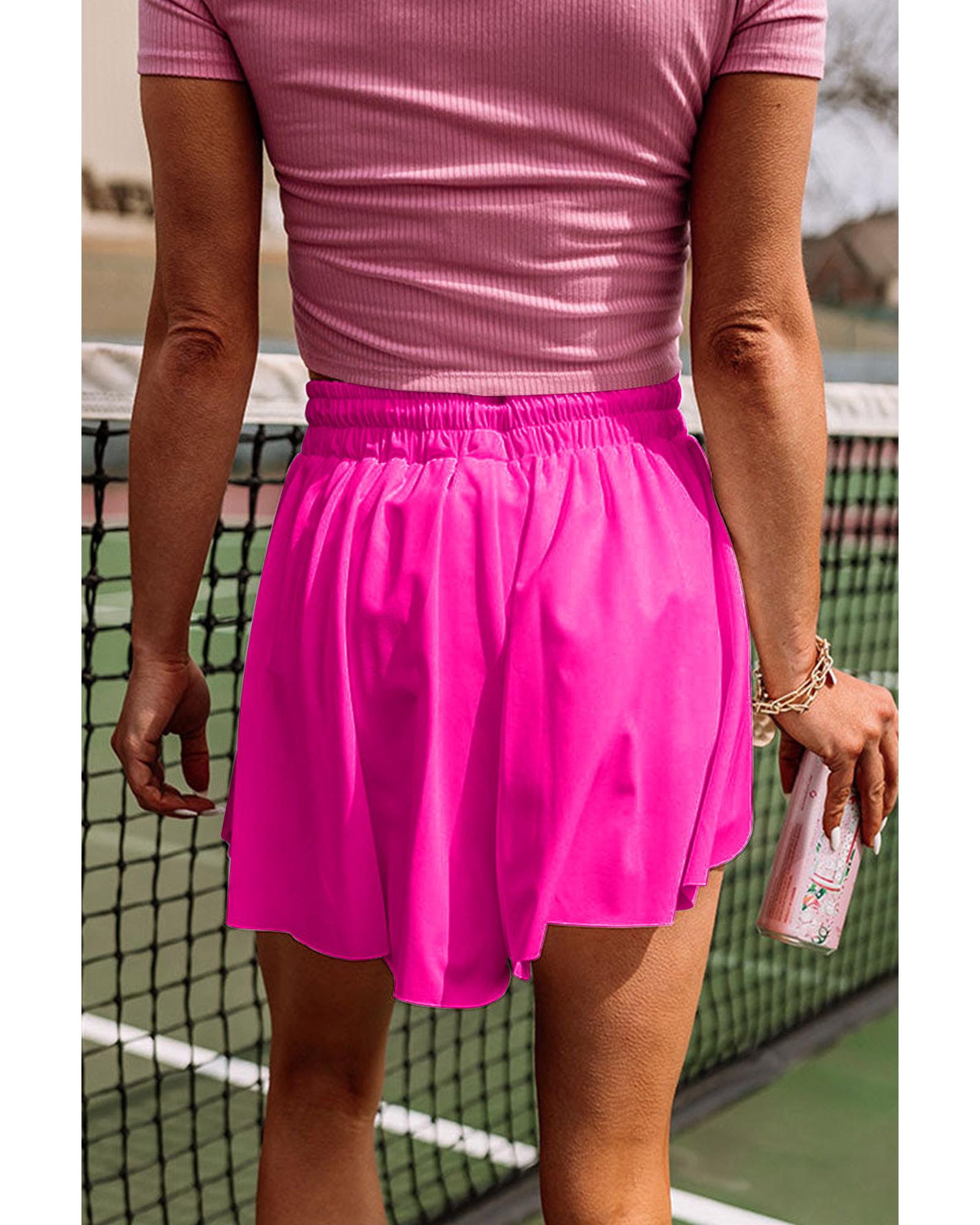 Rose Red Drawstring Elastic Waist Lined Ruffle Shorts Bikini Bottom - XL