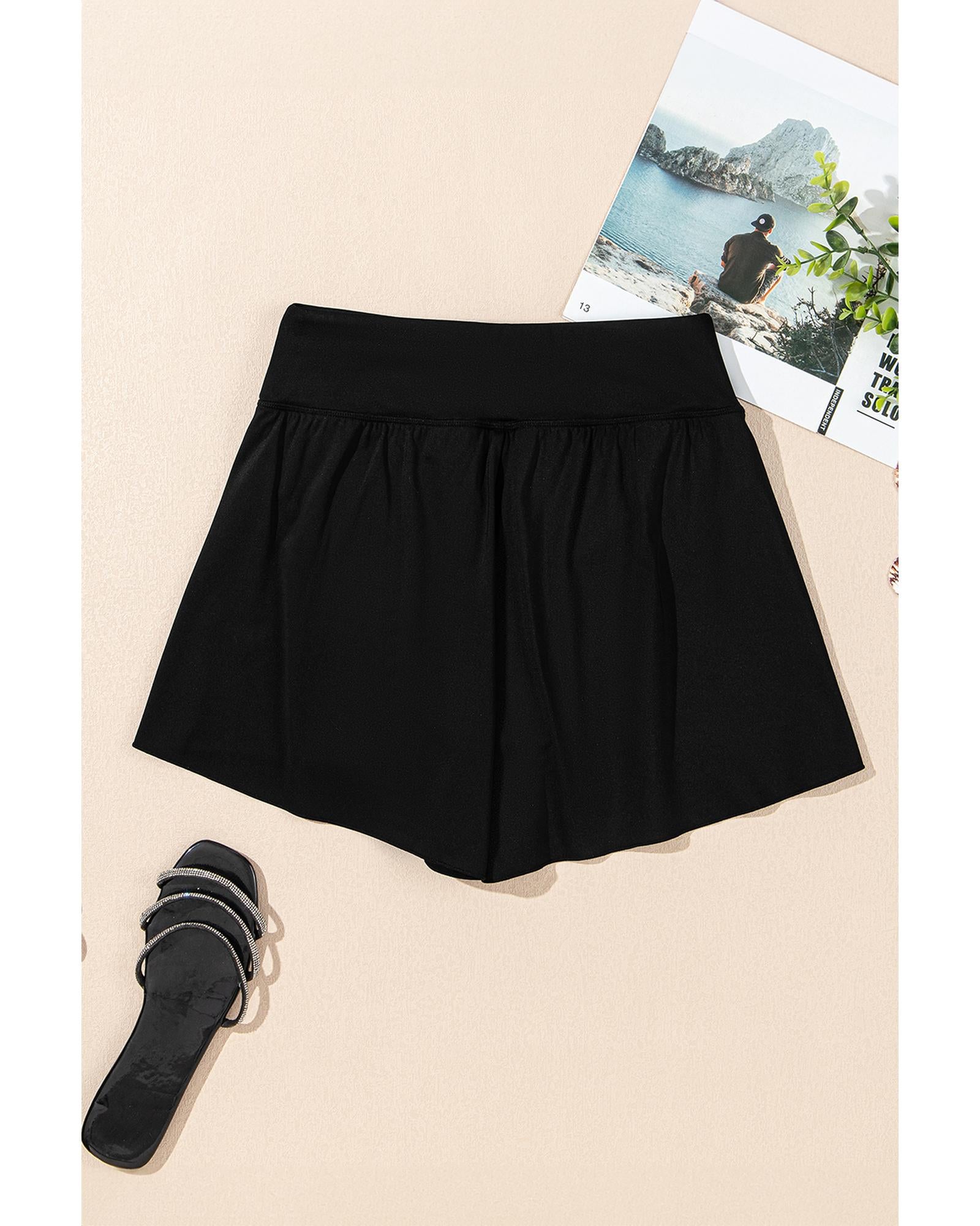 Black Solid Color High Waist Wide Leg Swim Bottom - 2XL