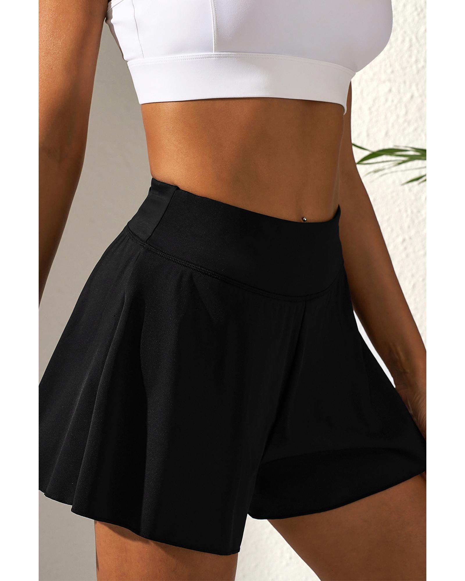 Black Solid Color High Waist Wide Leg Swim Bottom - 2XL