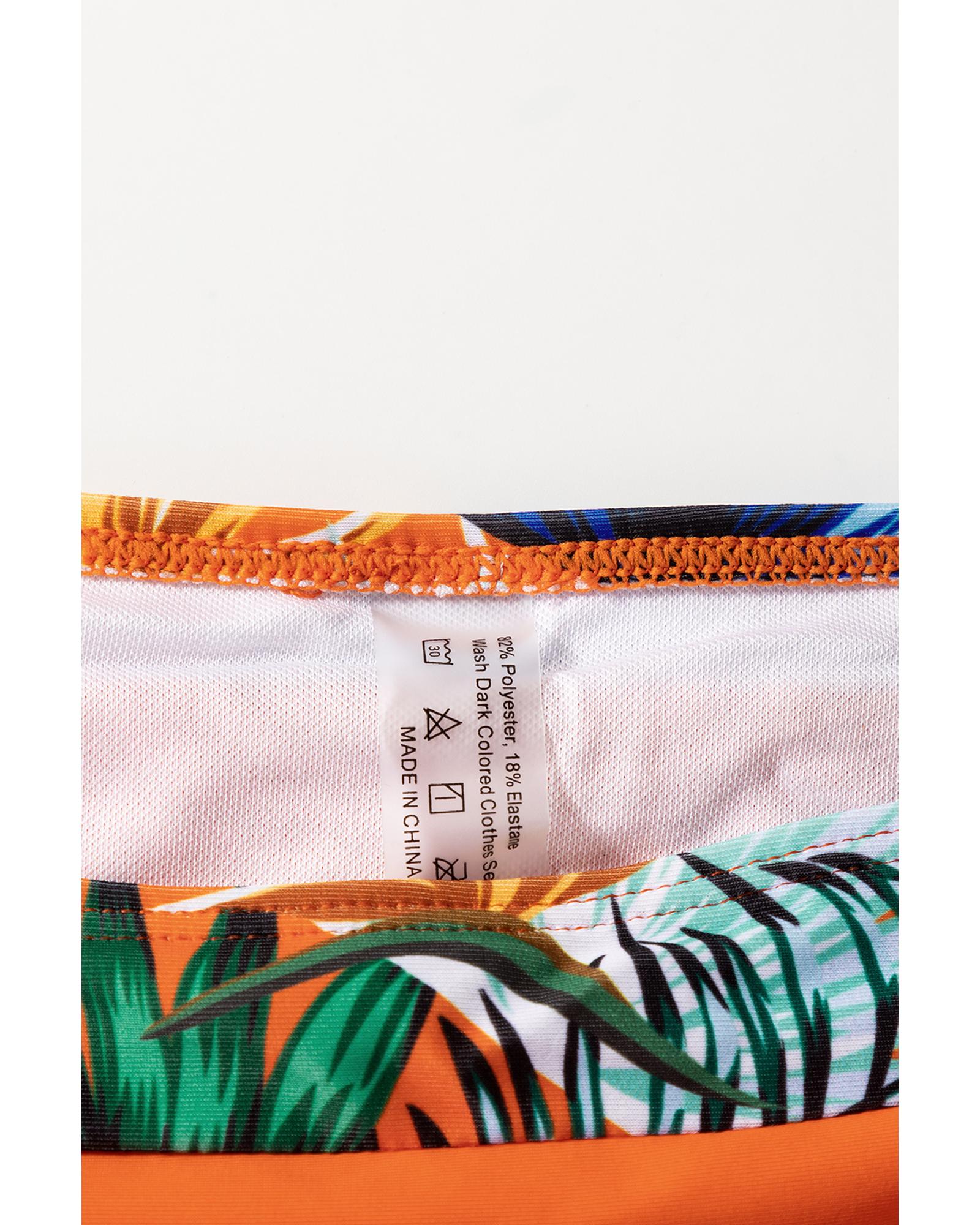 Carrot 3pcs Tropical Contrast Trim Halter Bikini Set with Cover up - S