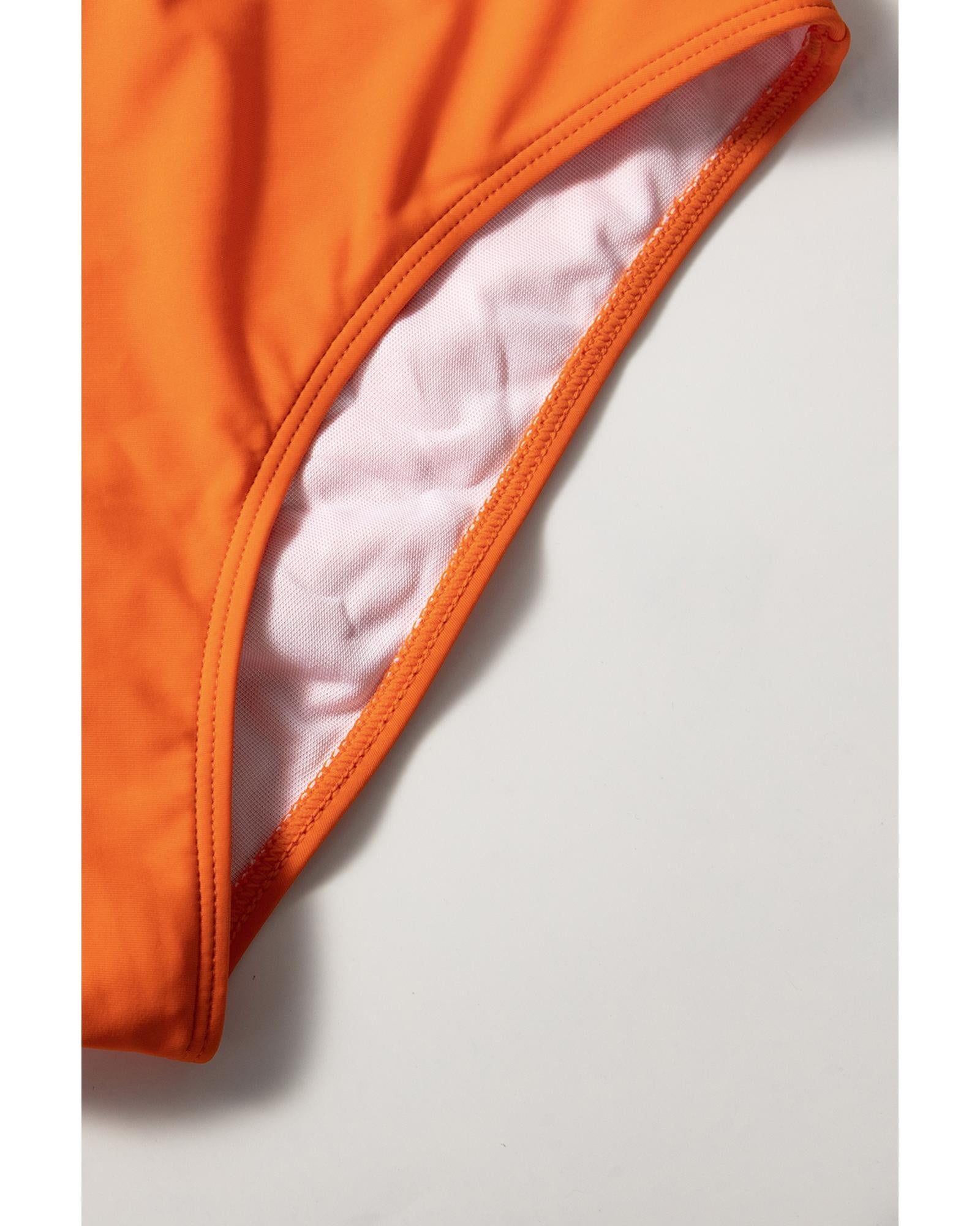 Carrot 3pcs Tropical Contrast Trim Halter Bikini Set with Cover up - S