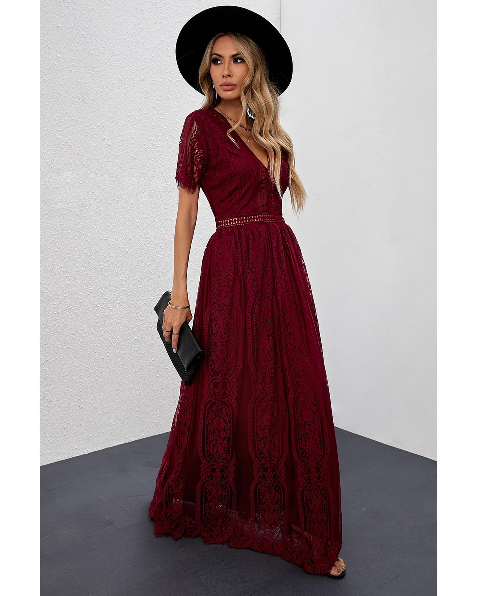 Red Blue Fill Your Heart Lace Maxi Dress - S