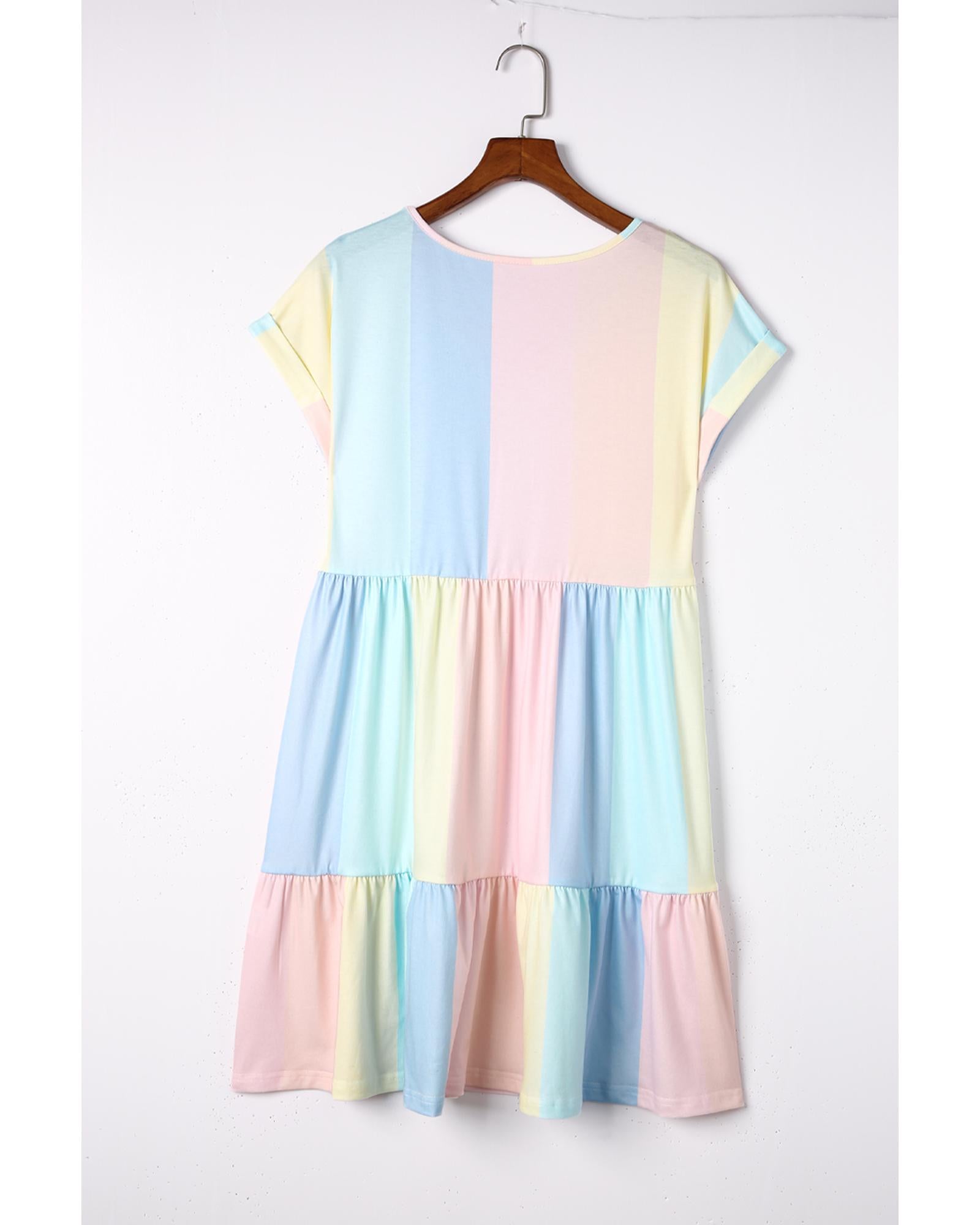 Azura Exchange Multicolor Striped Color Block Tiered Mini Dress - XL