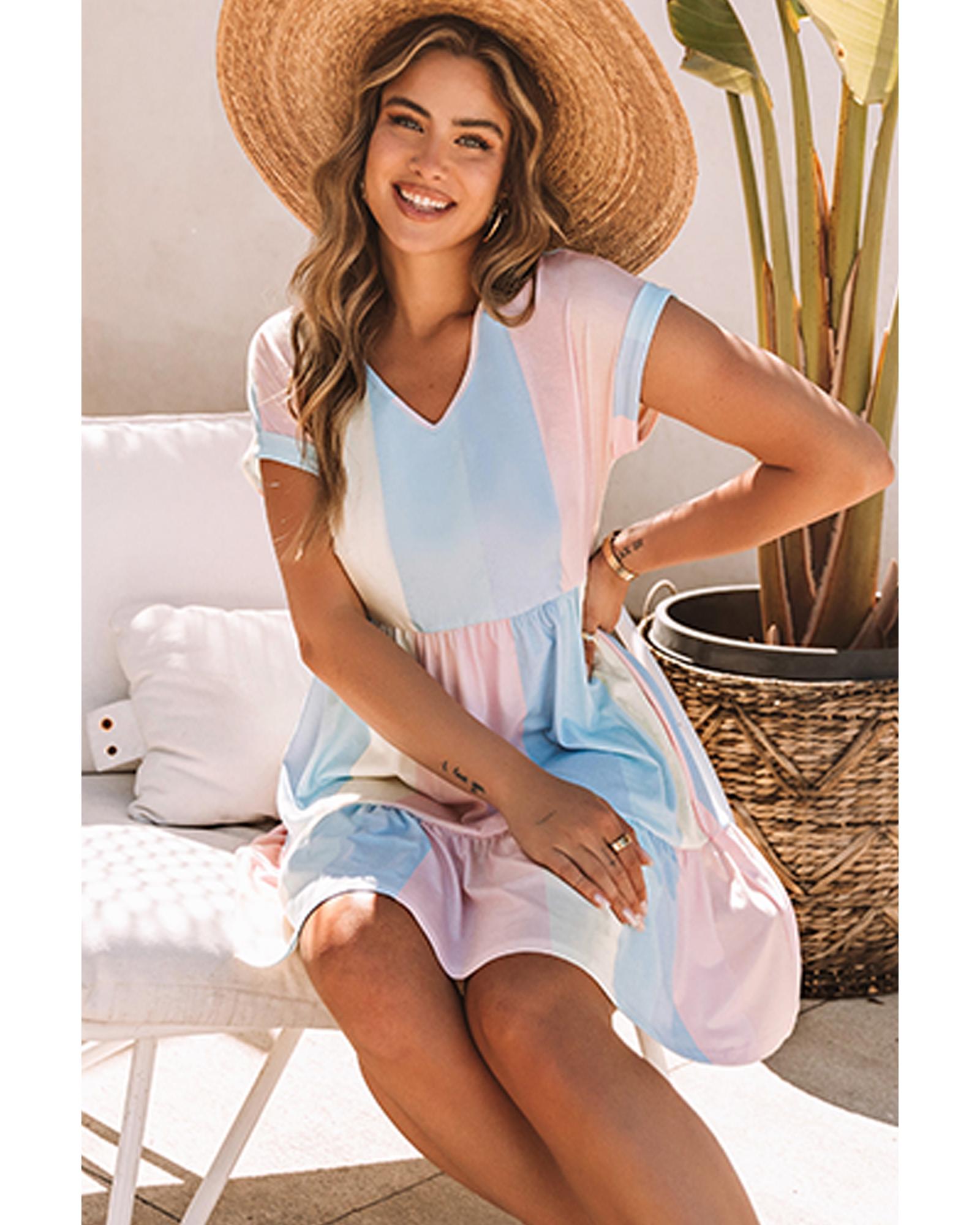 Azura Exchange Multicolor Striped Color Block Tiered Mini Dress - XL