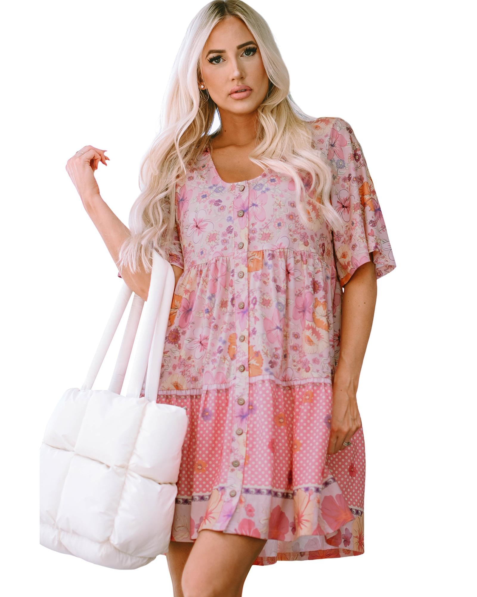 Multicolor Hibiscus Floral Print Ruffle Mini Dress - L