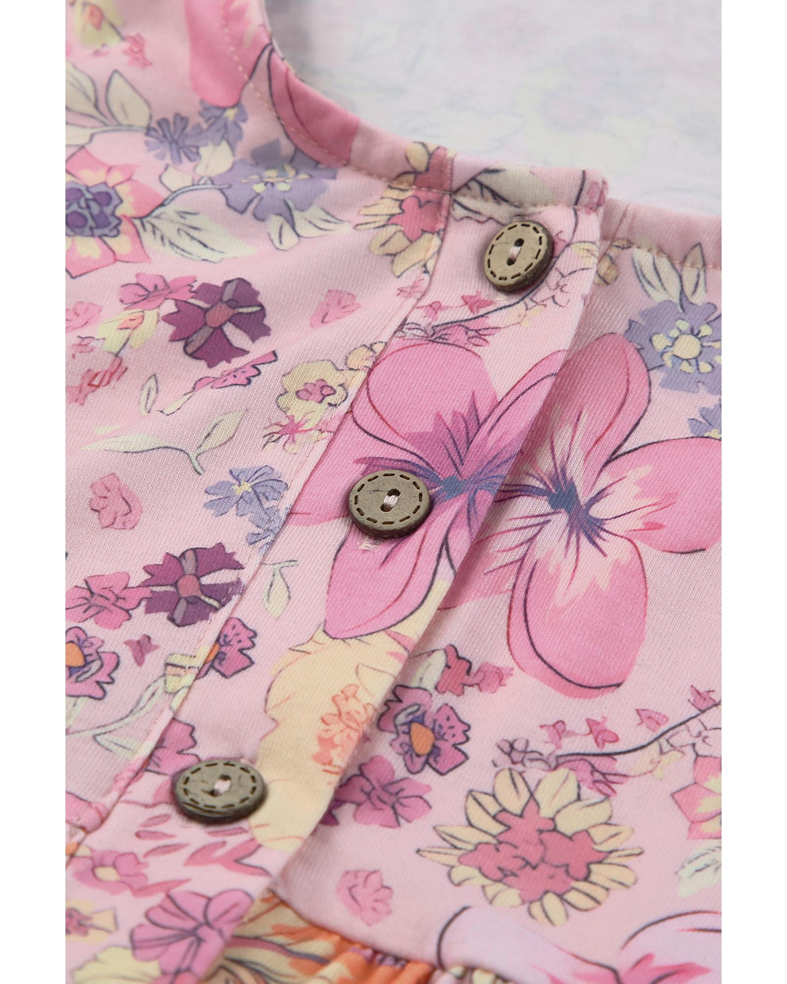 Multicolor Hibiscus Floral Print Ruffle Mini Dress - L