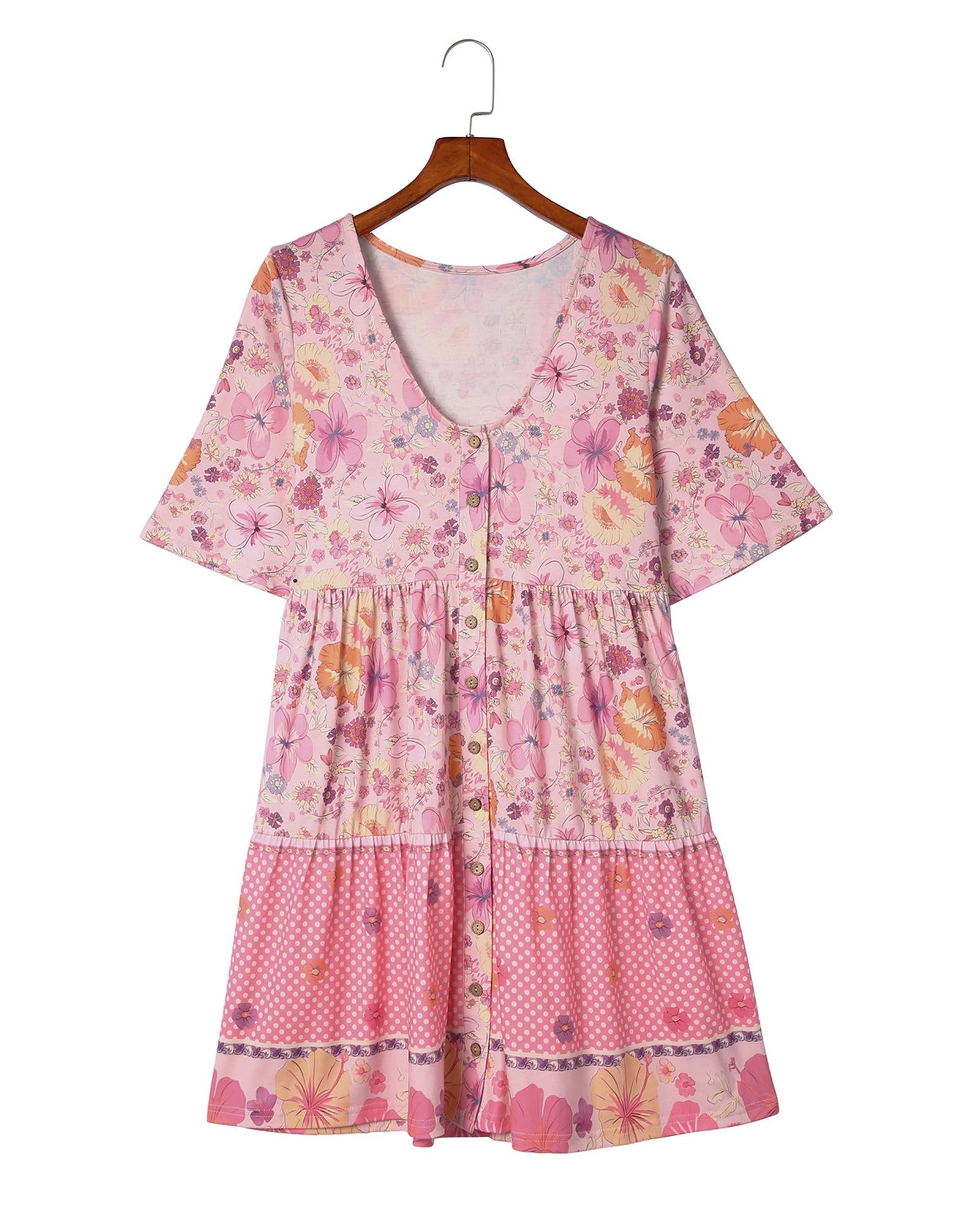 Multicolor Hibiscus Floral Print Ruffle Mini Dress - L