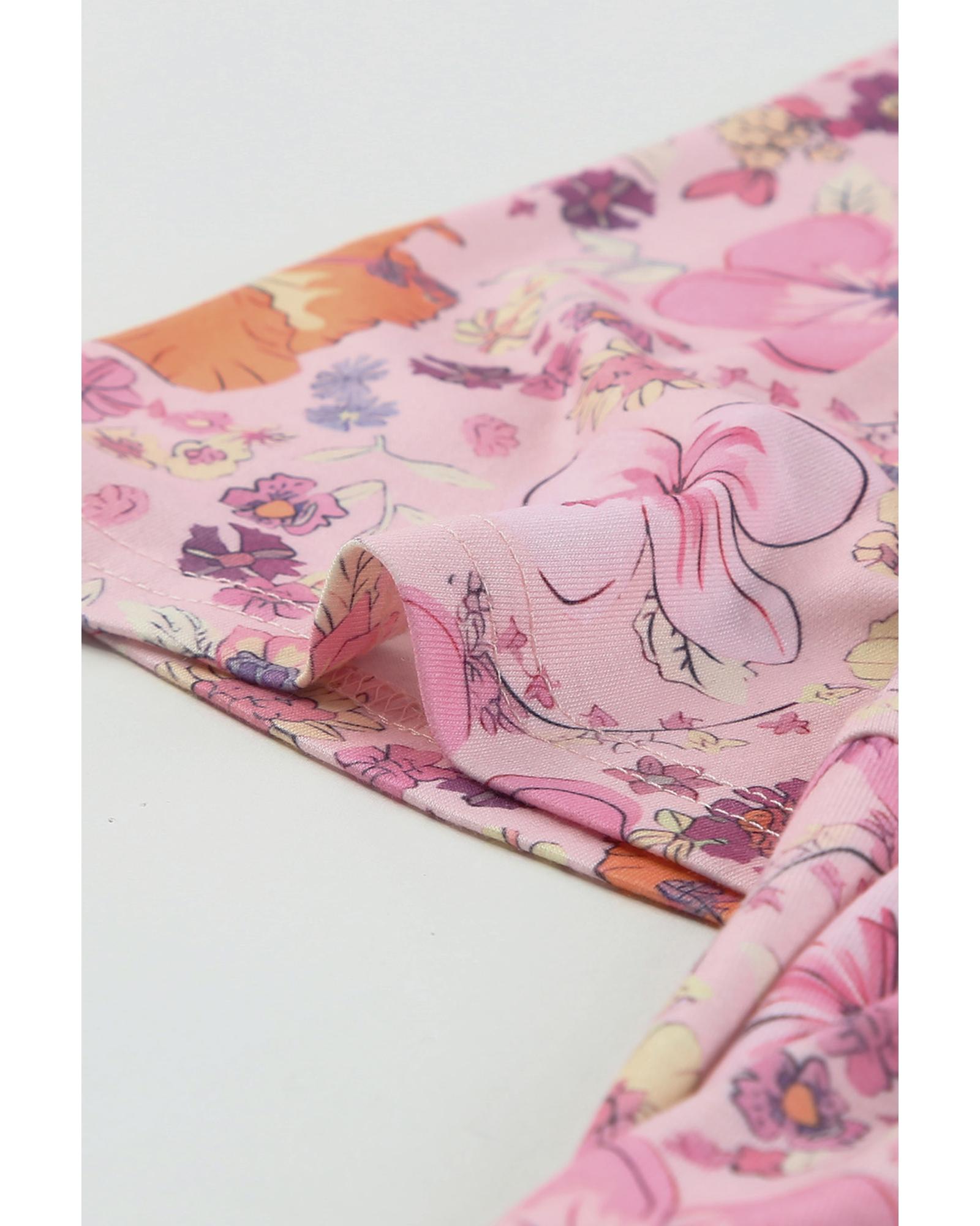 Multicolor Hibiscus Floral Print Ruffle Mini Dress - L