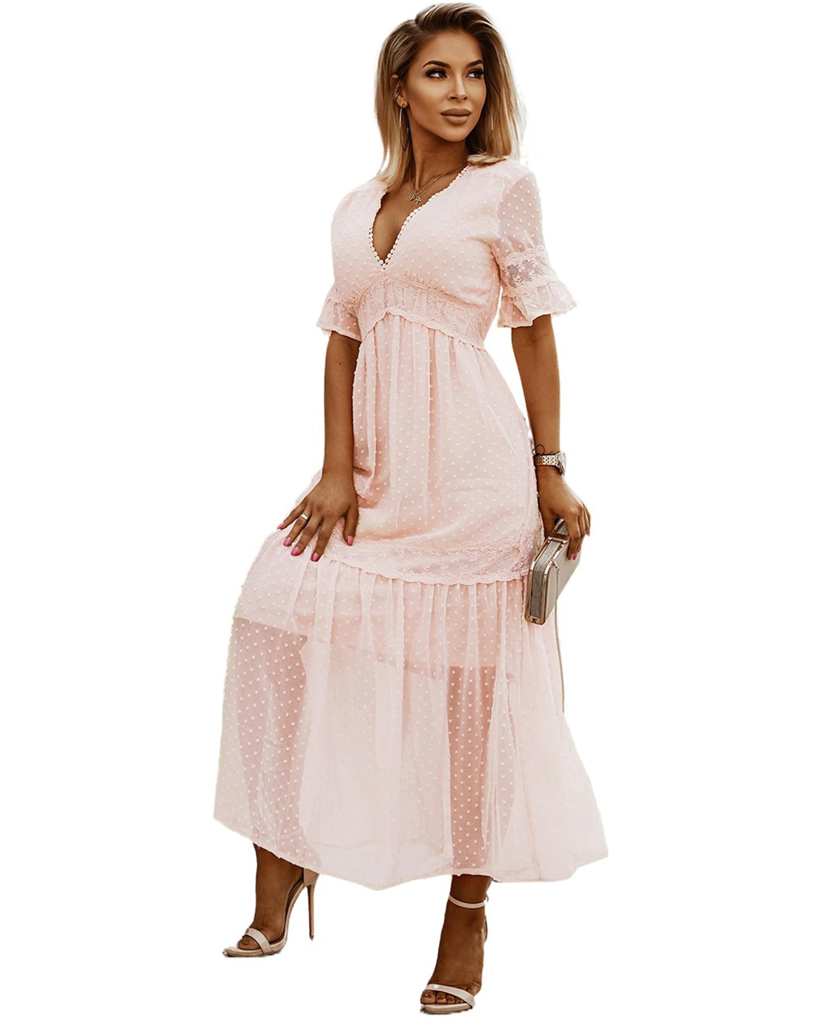 Swiss Dot Lace Trim Maxi Dress - XL