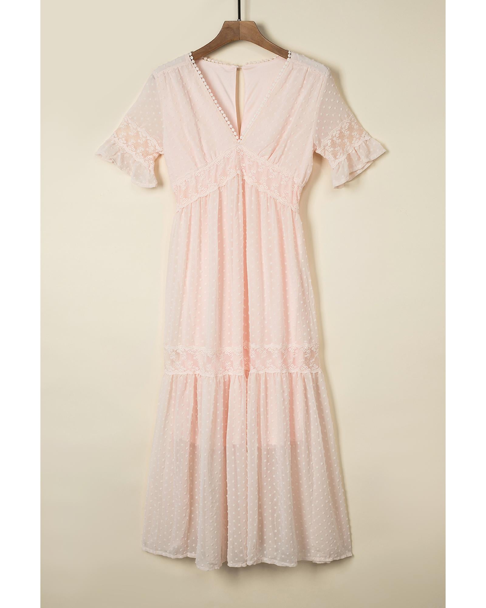 Swiss Dot Lace Trim Maxi Dress - XL