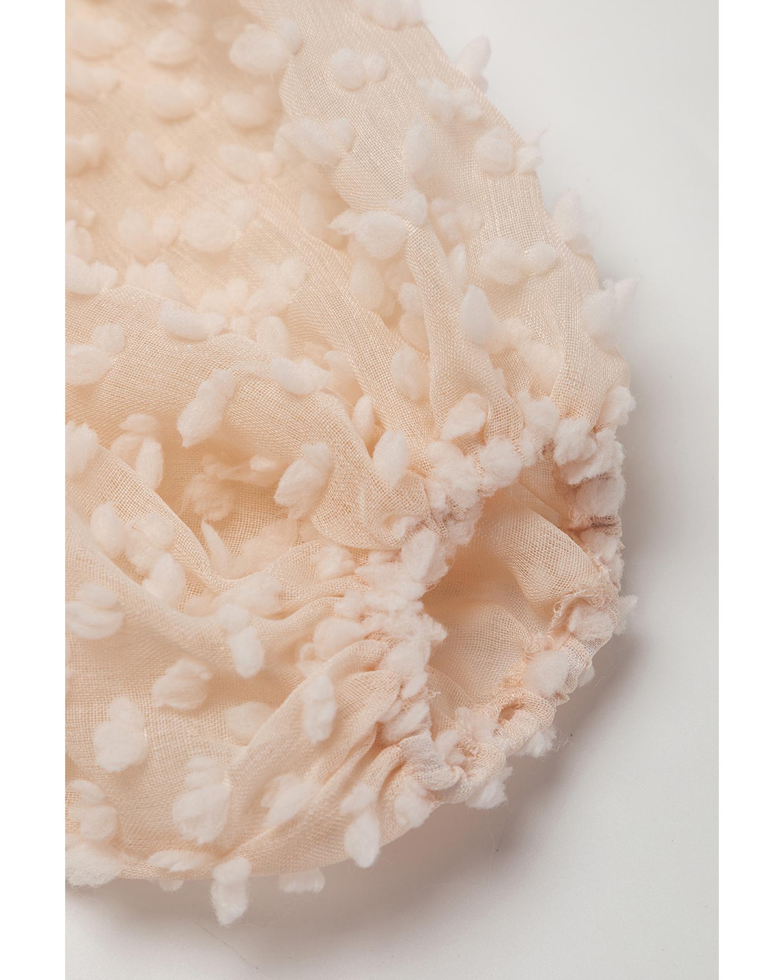 Beige Embellished Puff Sleeve Tiered A-line Dress - L