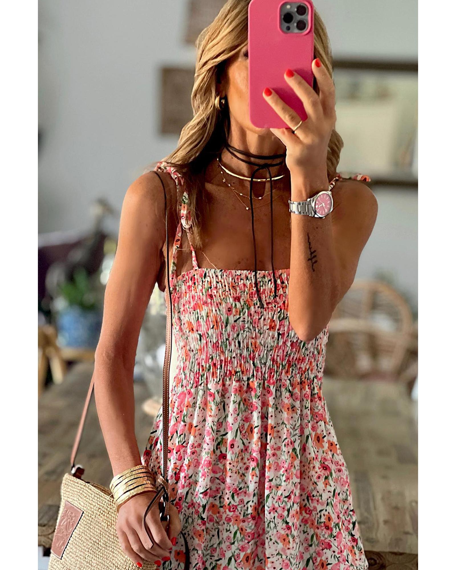 White Boho Floral Smocked Ruffled Maxi Dress - XL