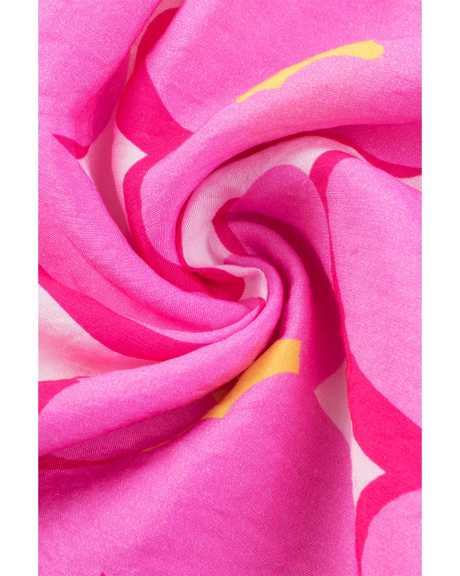 Rose Floral Print Square Neck Empire Waist Flowy Dress - L