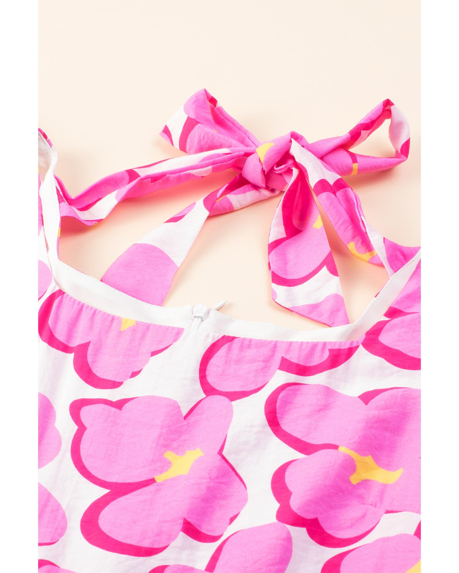 Rose Floral Print Square Neck Empire Waist Flowy Dress - S