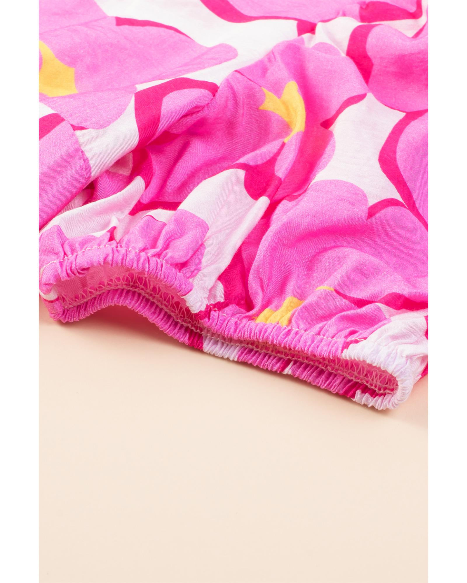 Rose Floral Print Square Neck Empire Waist Flowy Dress - S