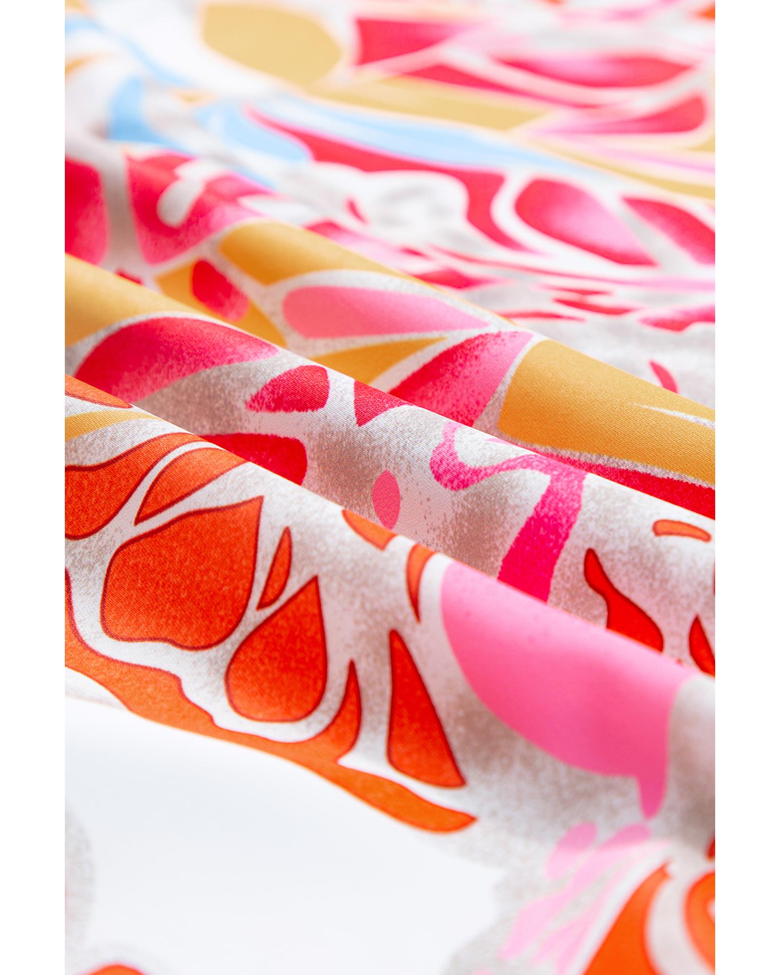 Rose Red Tropical Print Smocked Bodice Puff Sleeve Maxi Dress - L