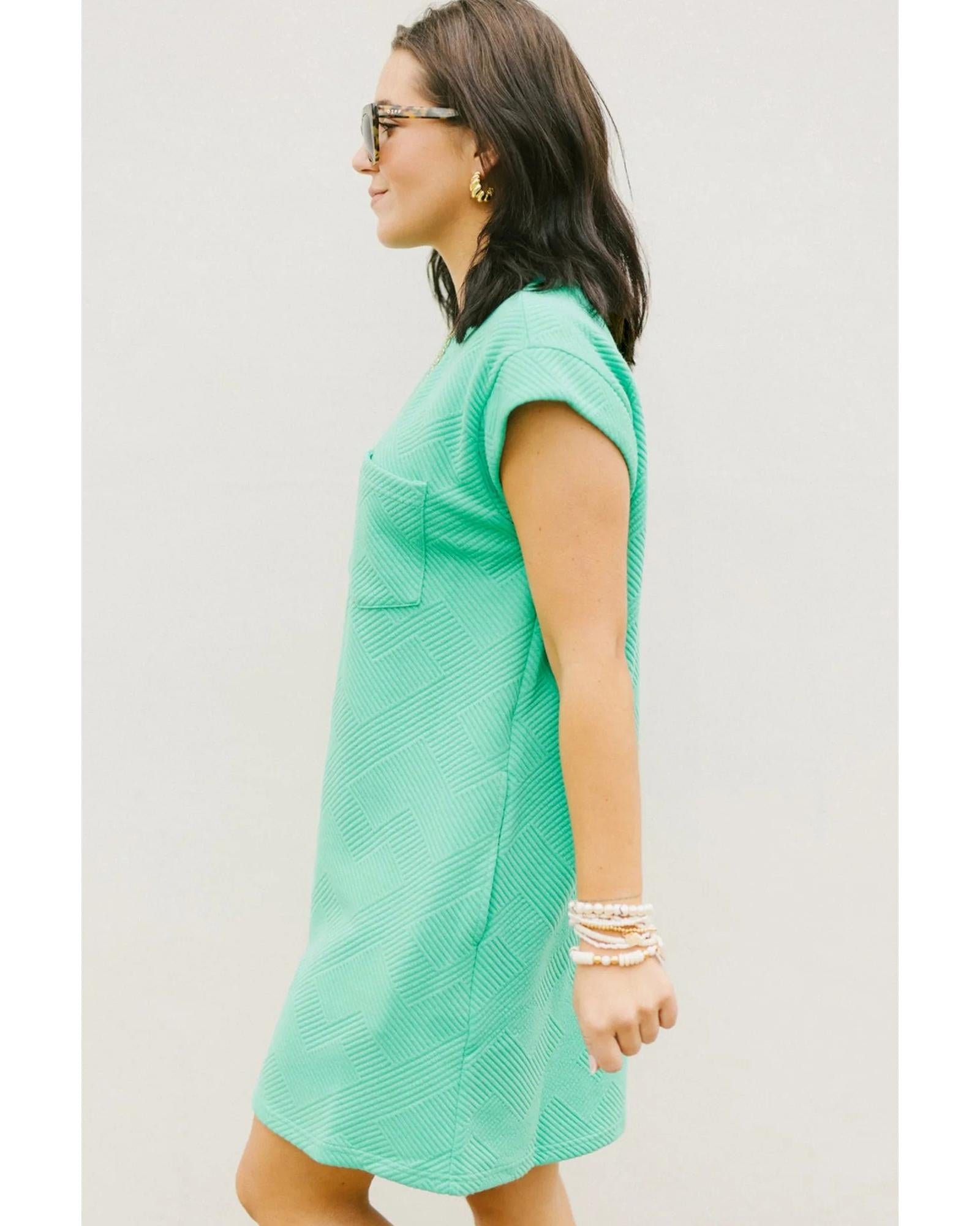 Mint Green Textured Cap Sleeve T Shirt Dress - S
