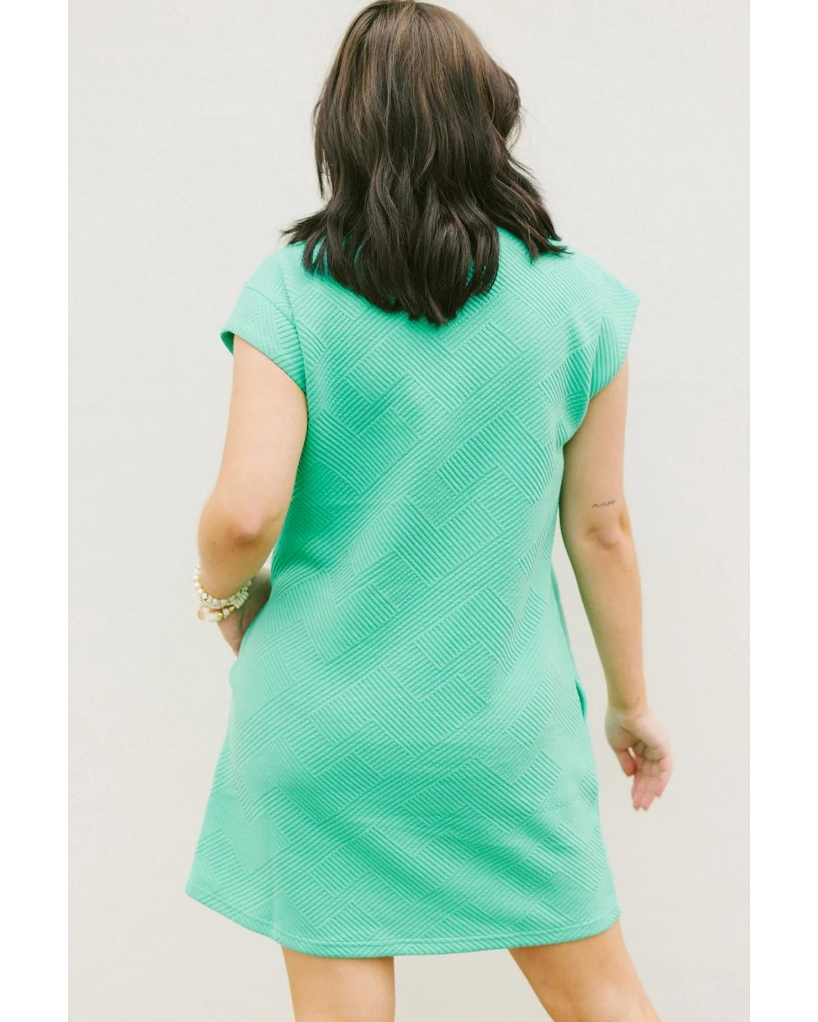 Mint Green Textured Cap Sleeve T Shirt Dress - S