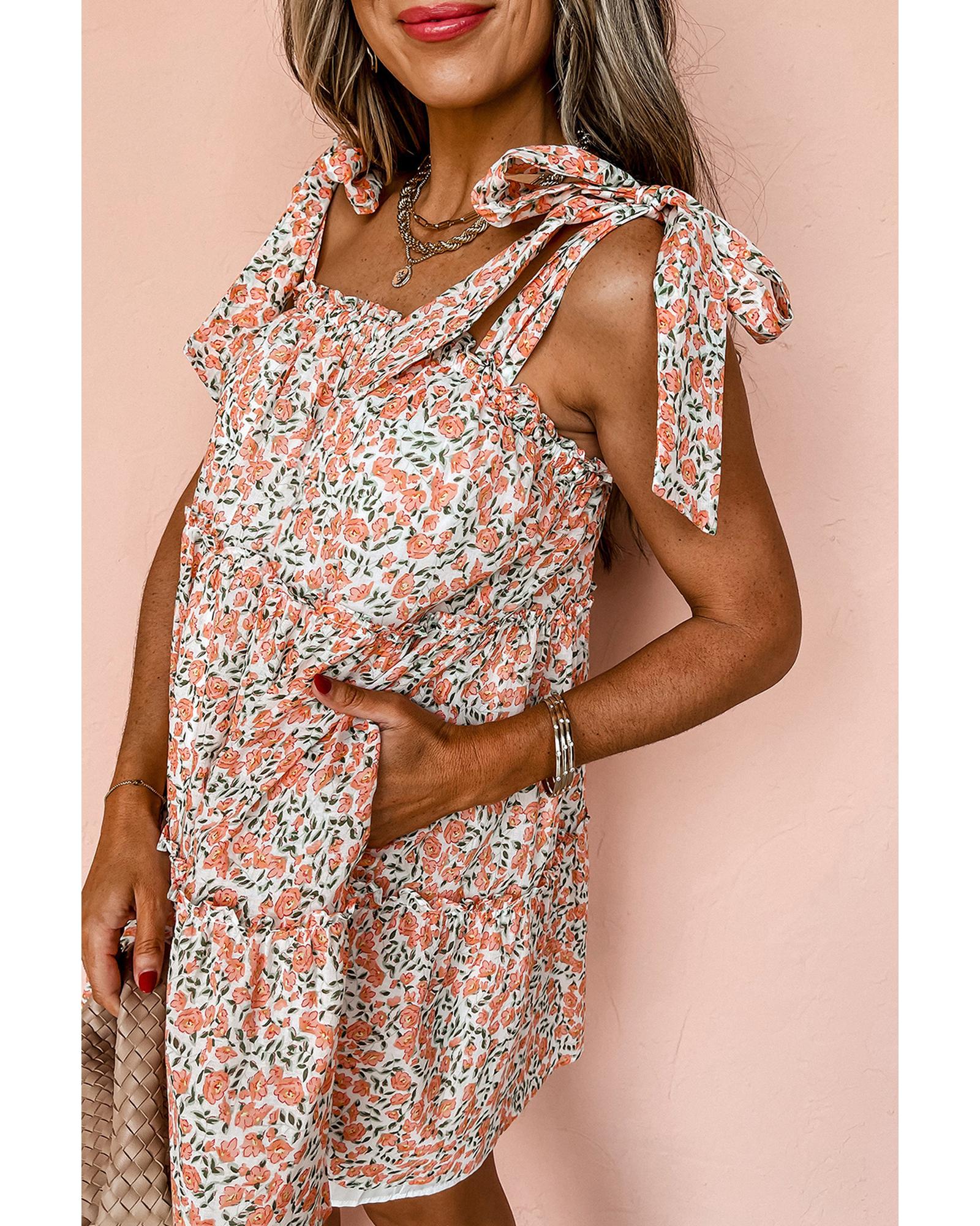 Orange Rose Floral Knotted Straps Tiered Babydoll Dress - XL