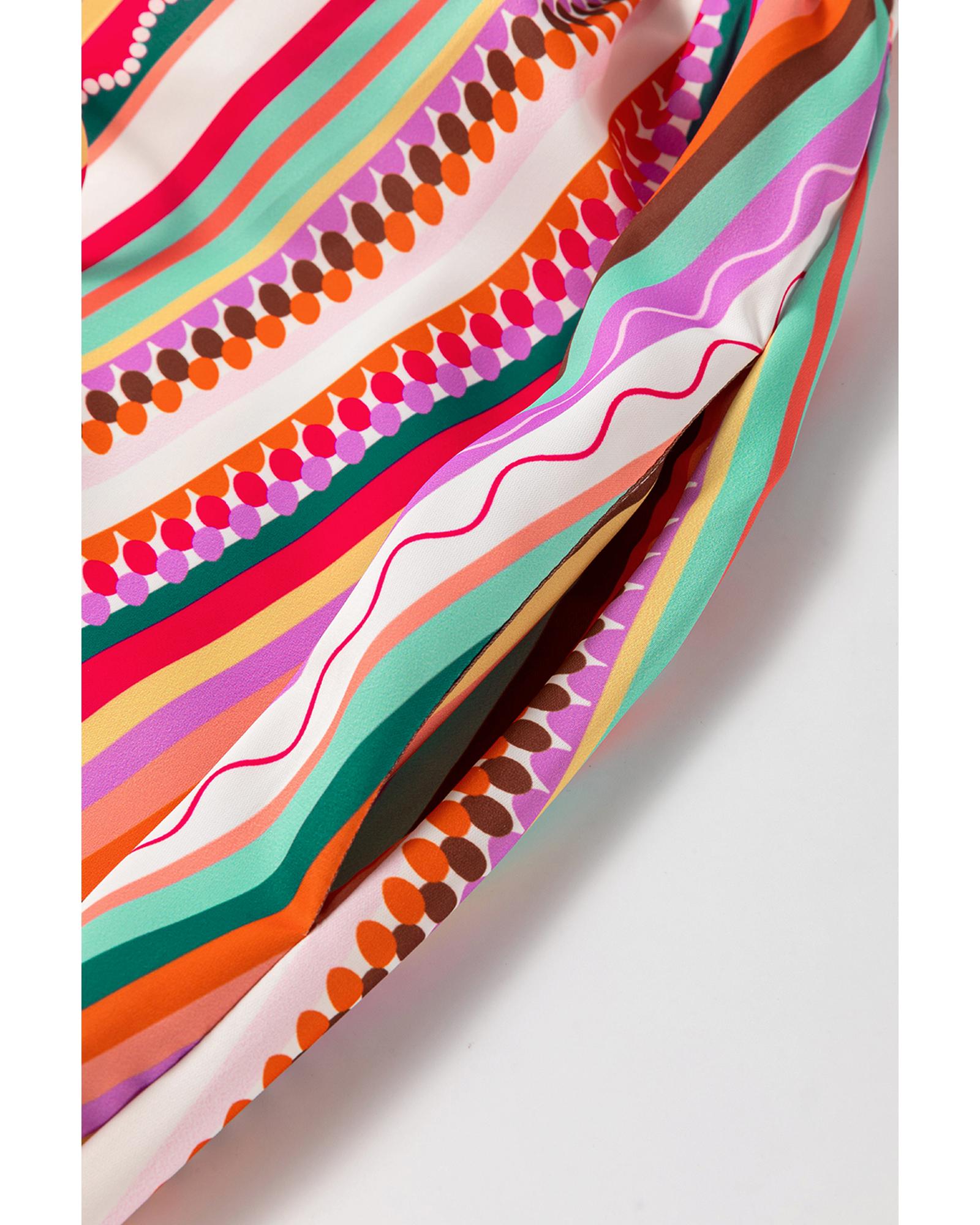 Multicolour Striped Thin Straps Smocked Back Boho Maxi Dress - L