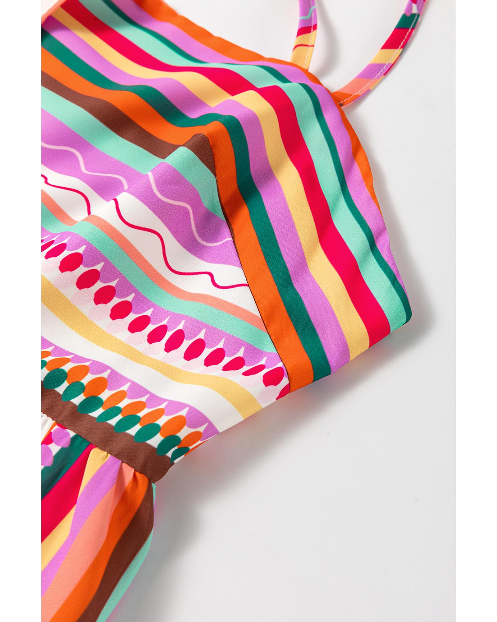 Multicolour Striped Thin Straps Smocked Back Boho Maxi Dress - L