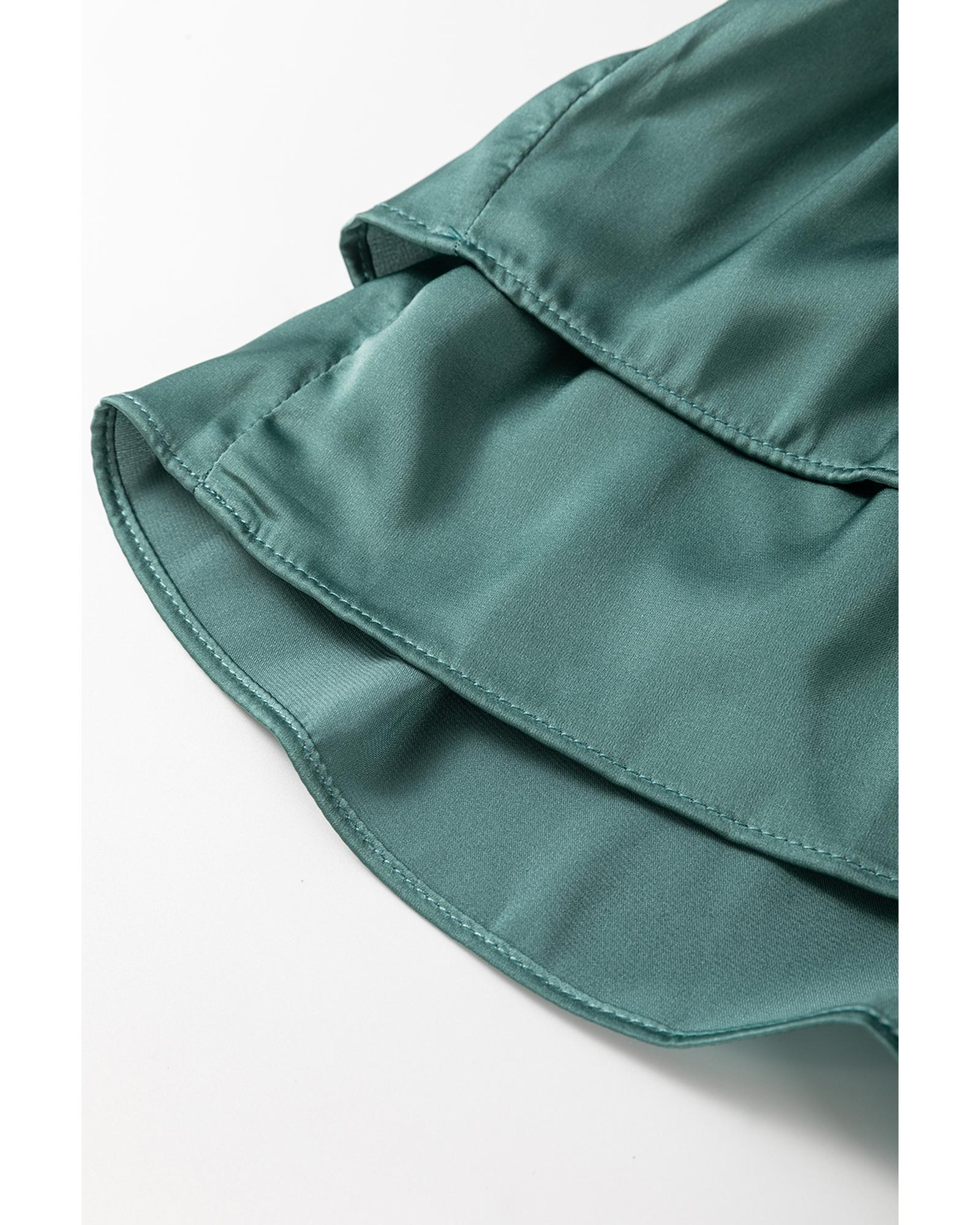 Mist Green Tiered Ruffled Puff Sleeve Loose Fit Mini Dress - L