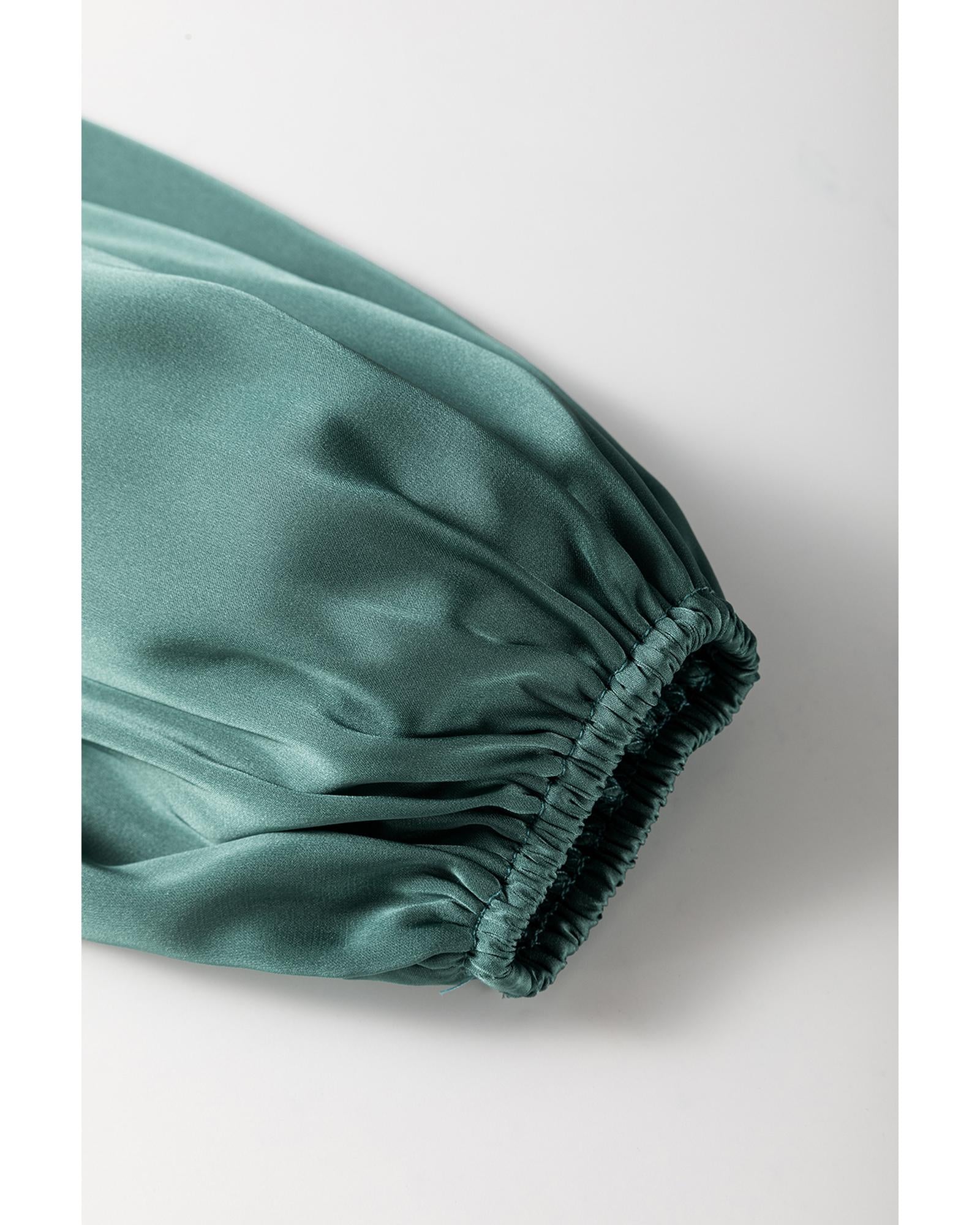 Mist Green Tiered Ruffled Puff Sleeve Loose Fit Mini Dress - S