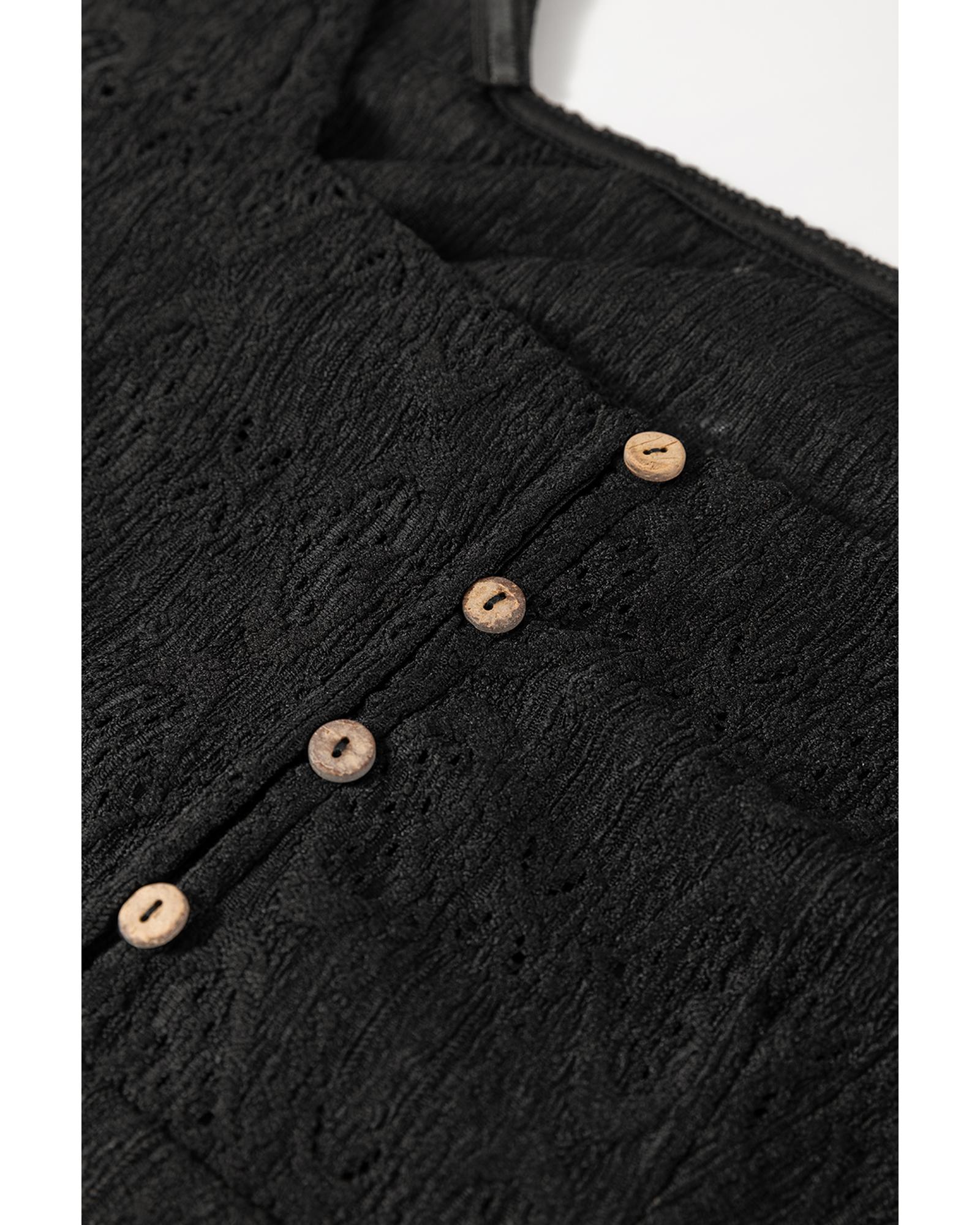 Black Lace Crochet Buttoned Square Neck Shift Mini Dress - XL