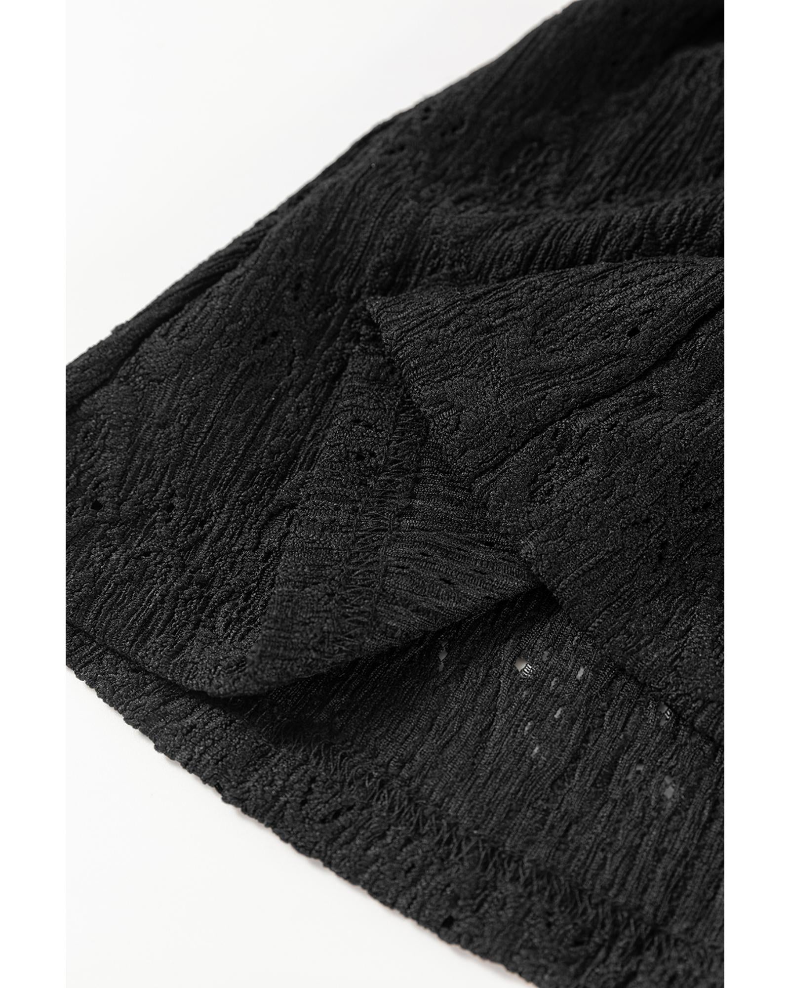 Black Lace Crochet Buttoned Square Neck Shift Mini Dress - XL