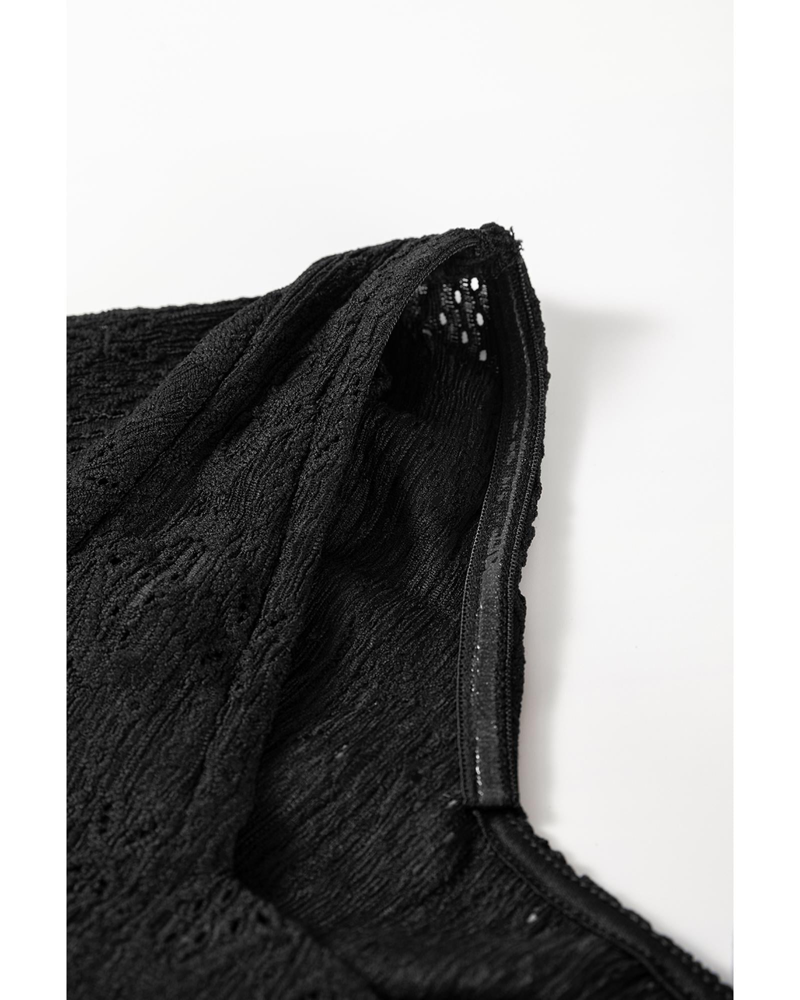 Black Lace Crochet Buttoned Square Neck Shift Mini Dress - XL