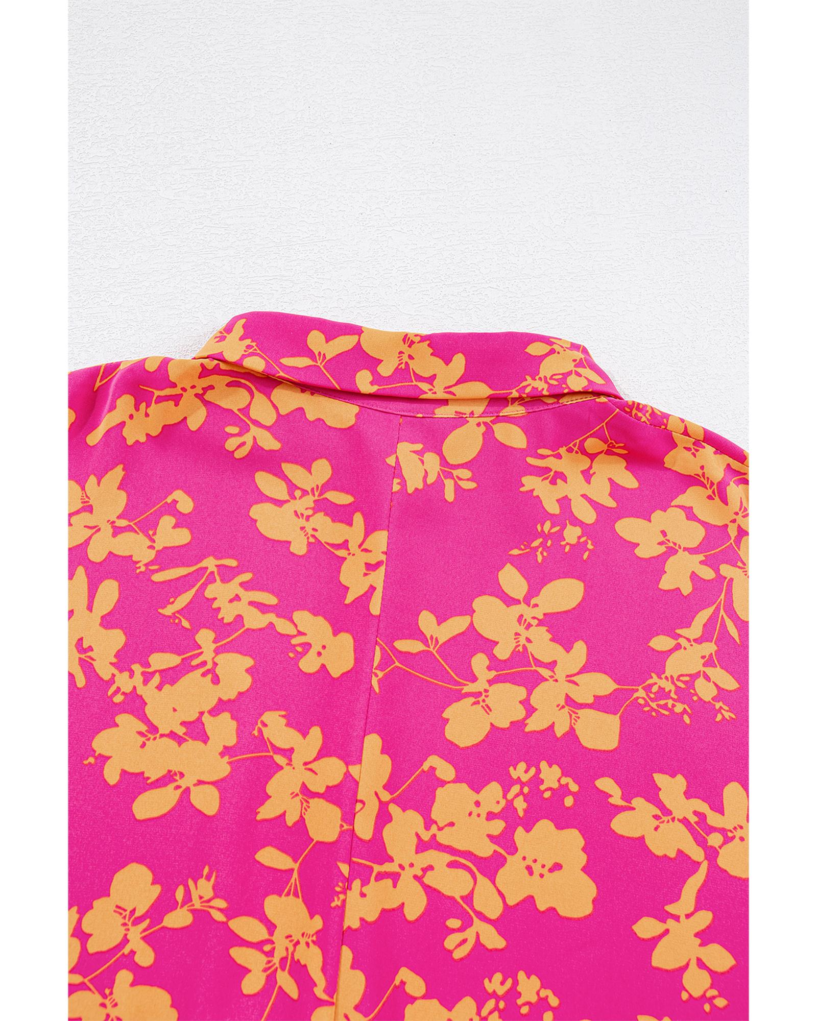 Pink Floral Print Drawstring Tunic Flowy Short Dress - S