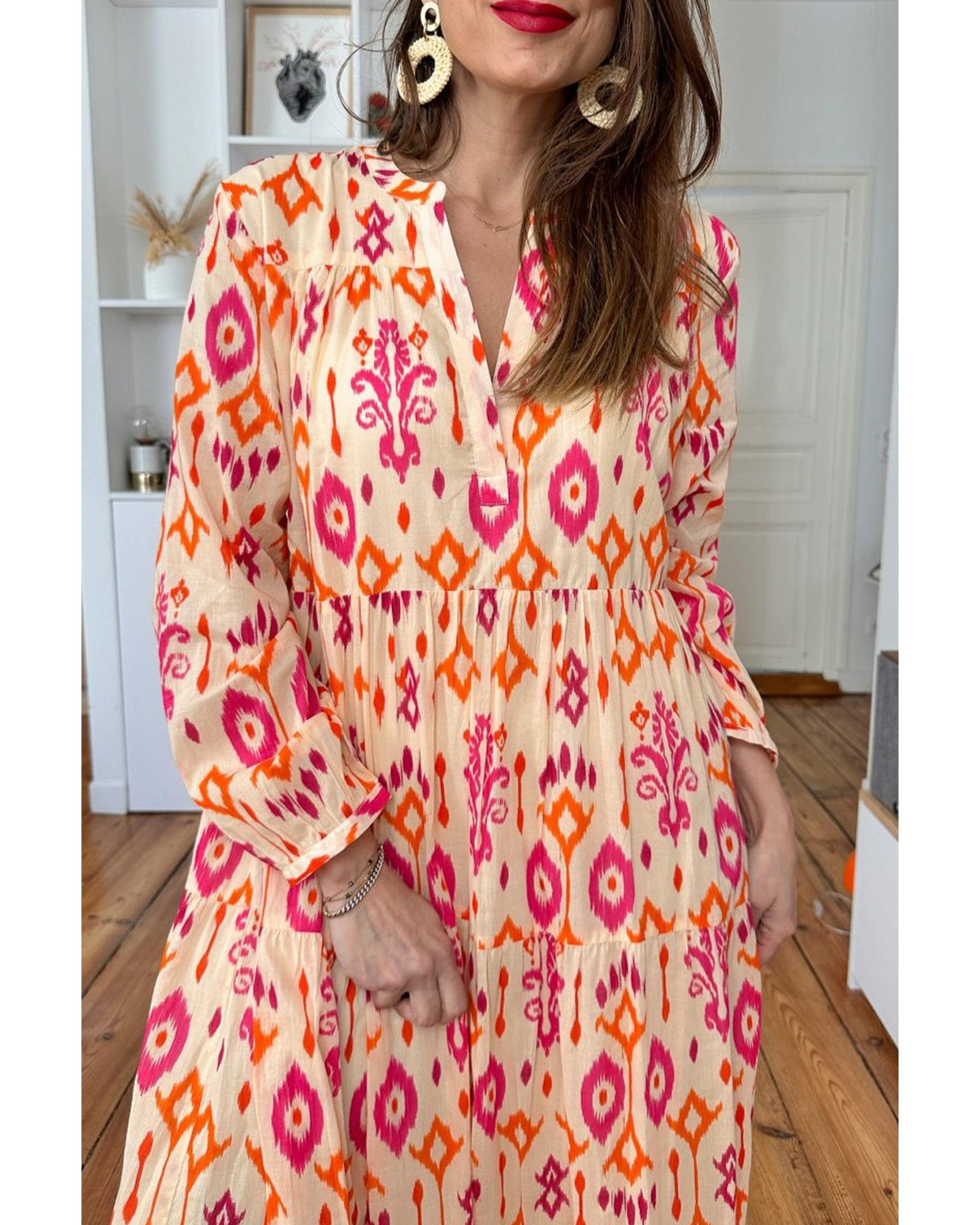 Orange Western Abstract Geometric Printed Maxi Dress - XL