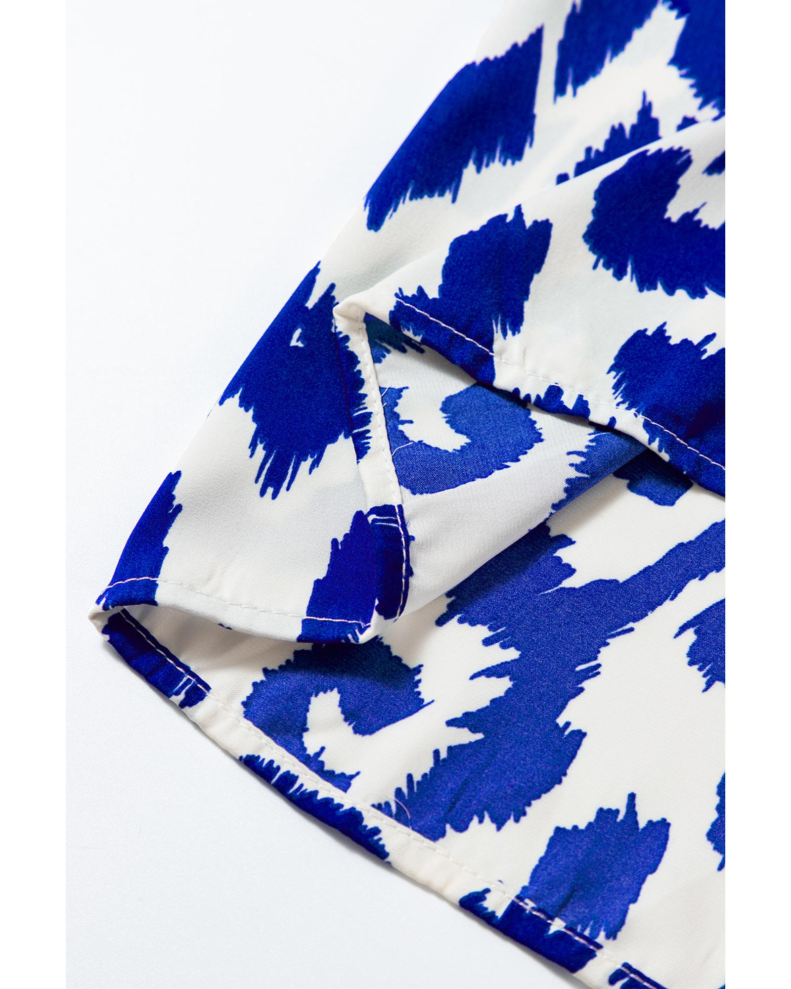 Blue Western Abstract Geometric Printed Maxi Dress - L