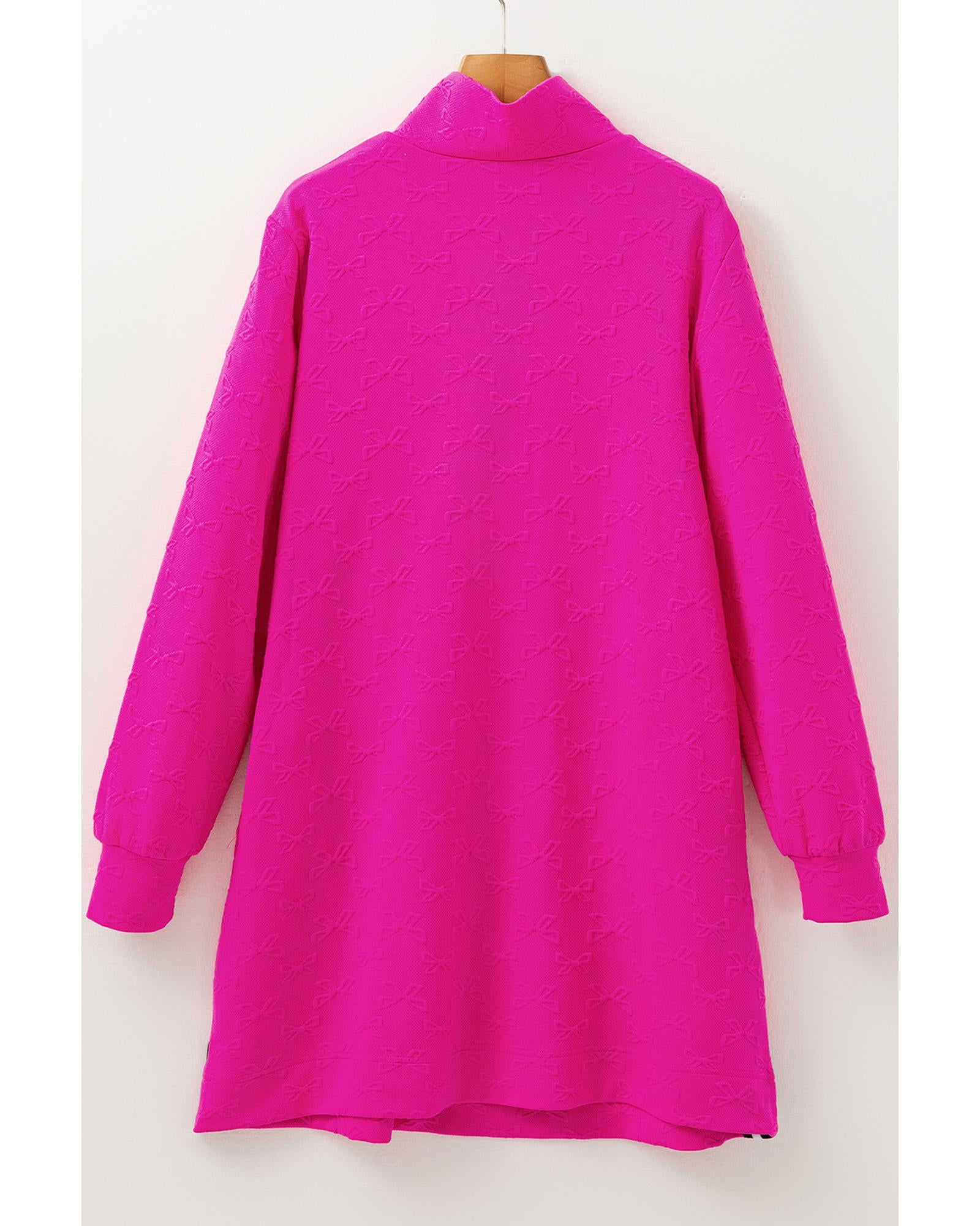 Rose Red Jacquard Textured Quarter Zipper Shift Mini Dress - XL