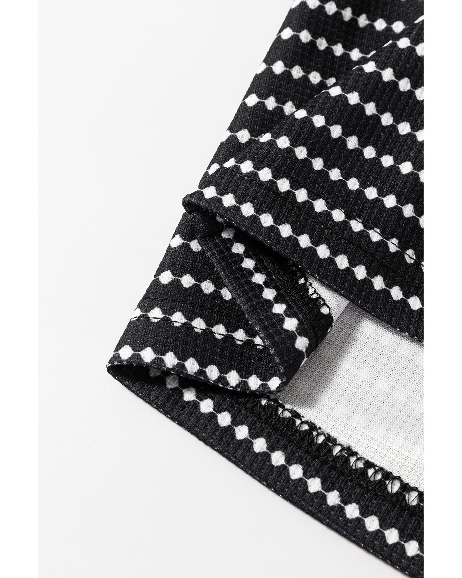 Black Striped V Neck Long Puff Sleeve Shift Dress - XL