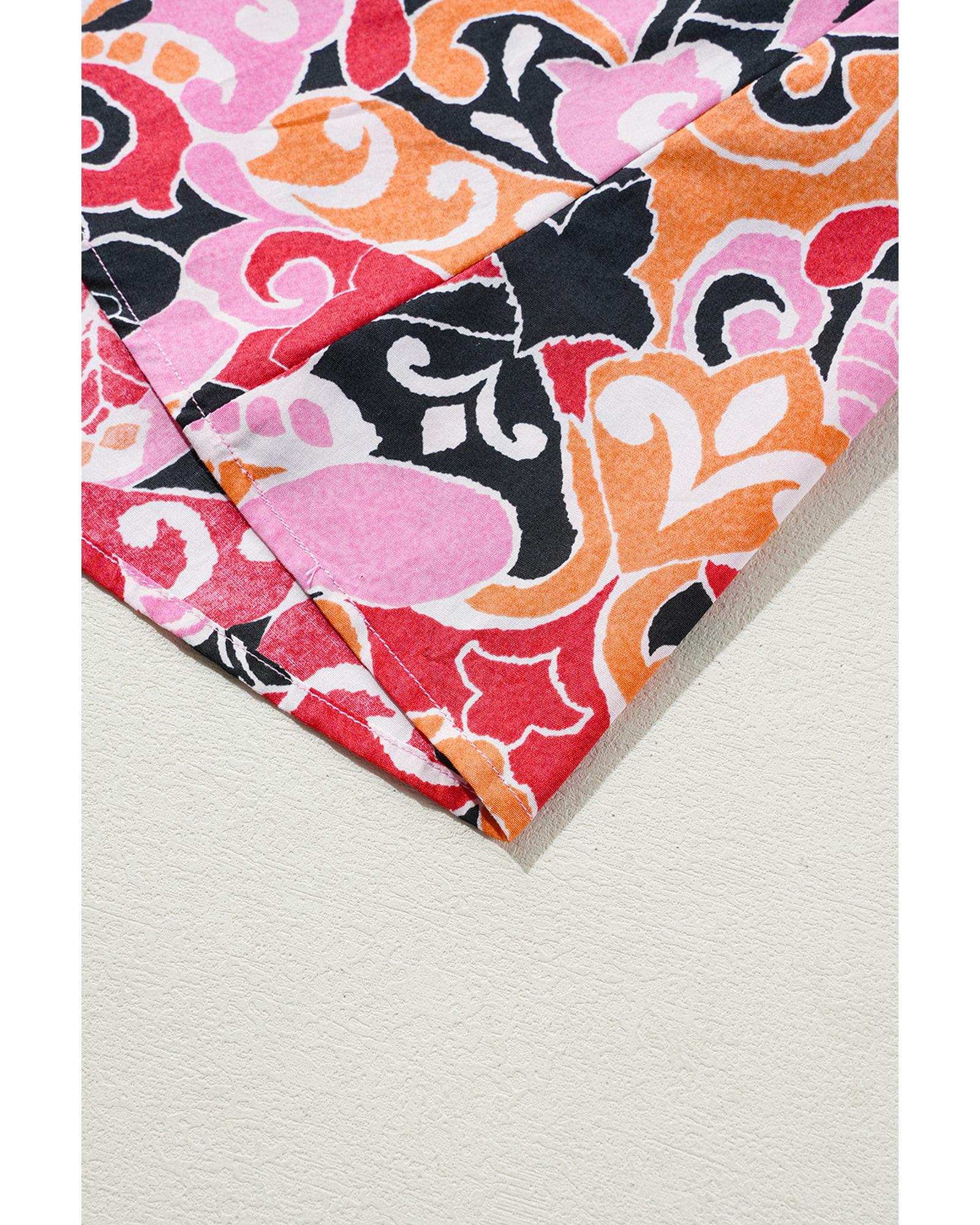 Pink Bohemian Square Neck Puff Sleeve Mini Dress - L