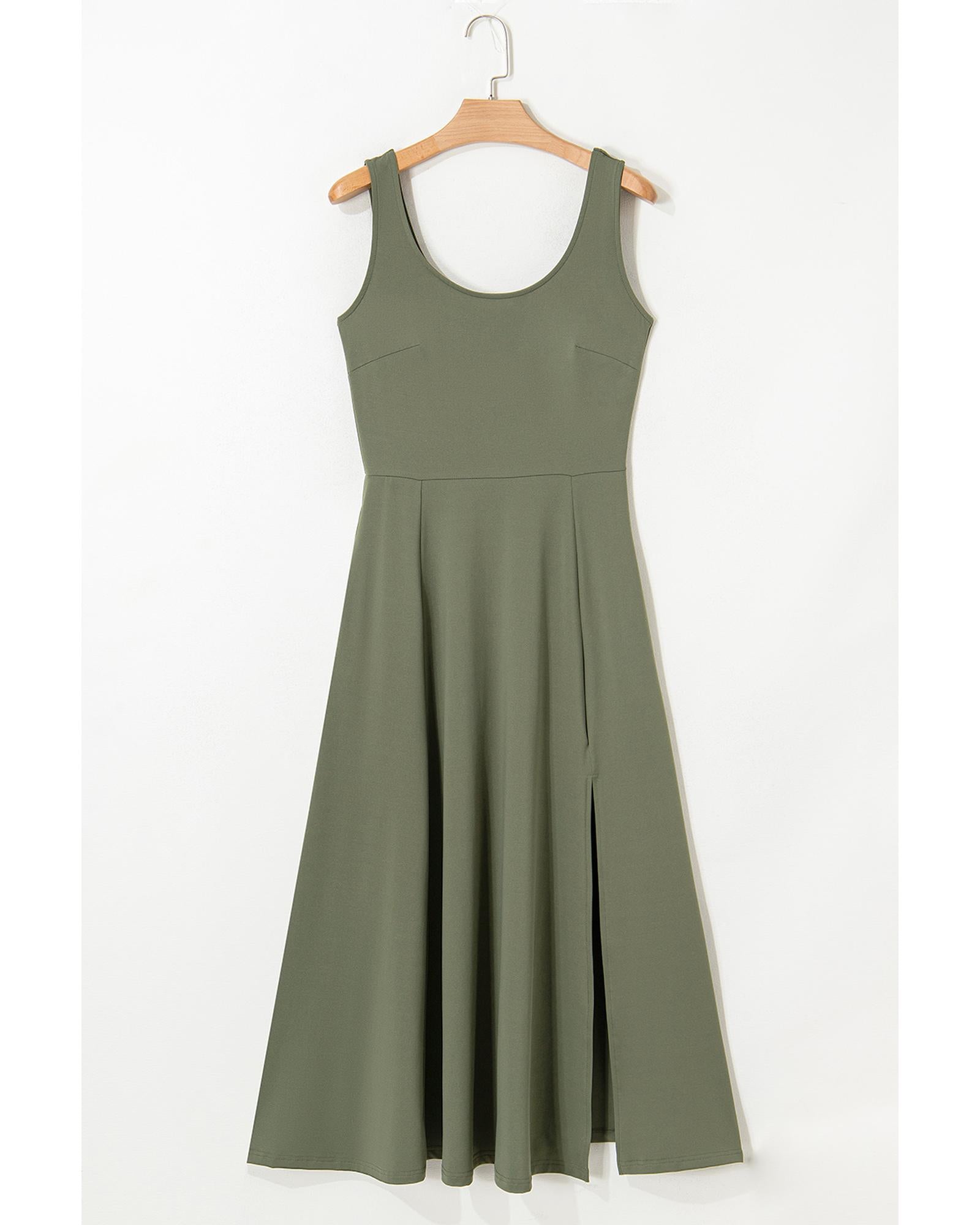 Four Leaf Clover Sleeveless Scoop Neck Flared Split Midi Dress - L