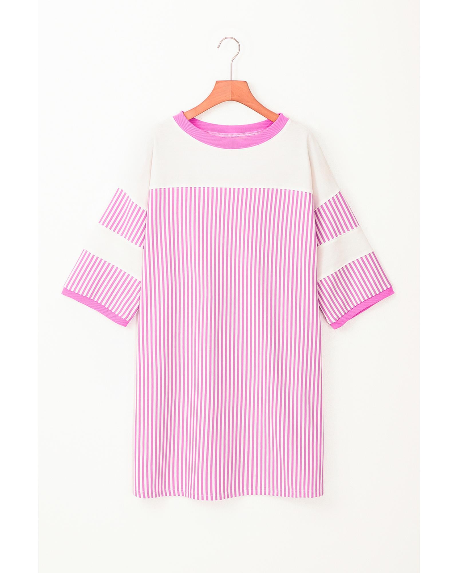 Phalaenopsis Striped Patchwork Three Quarters Sleeve Loose Mini Dress - M