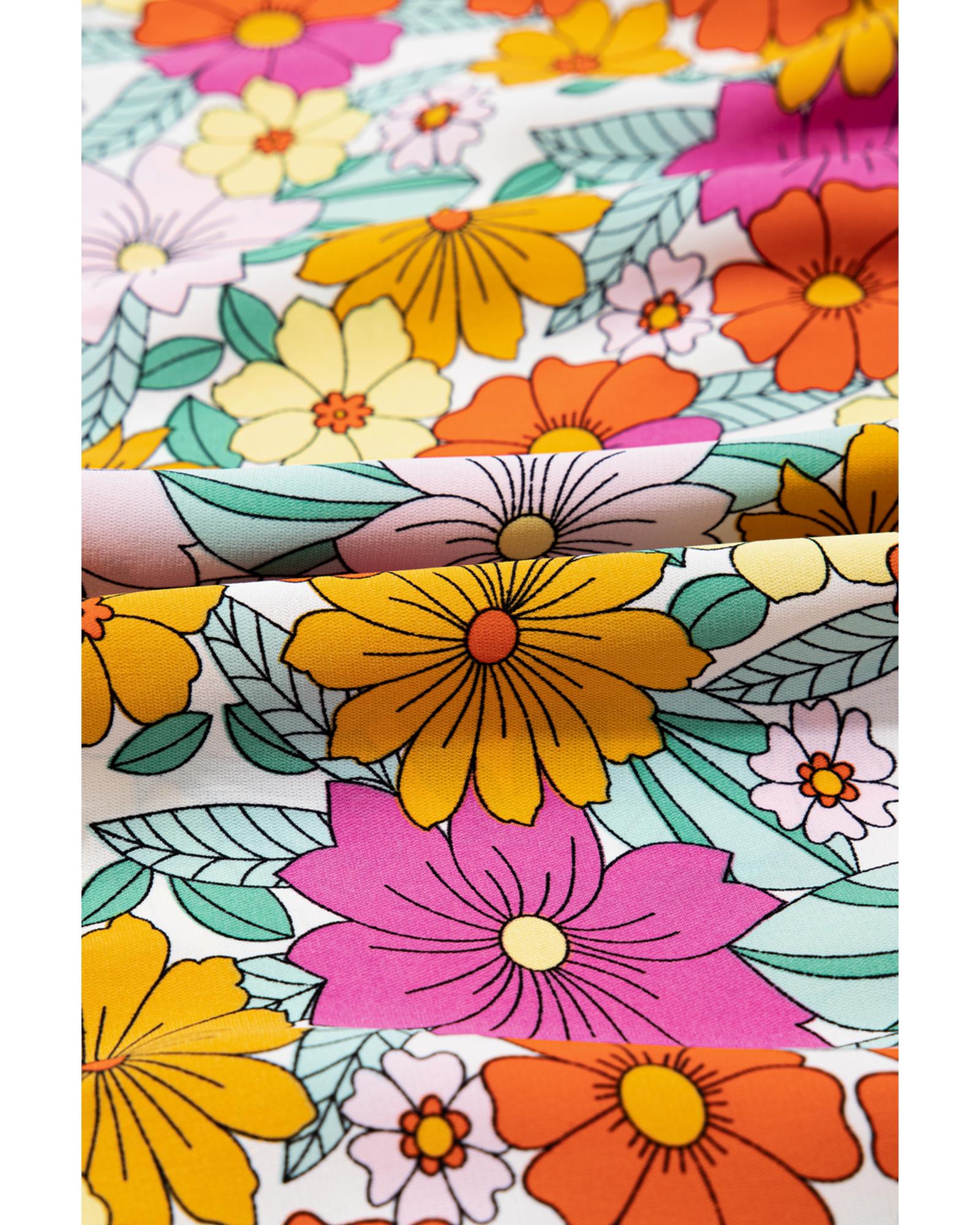 Sky Blue Floral Print Smocked Notch V Neck Flutter Sleeve Mini Dress - XL