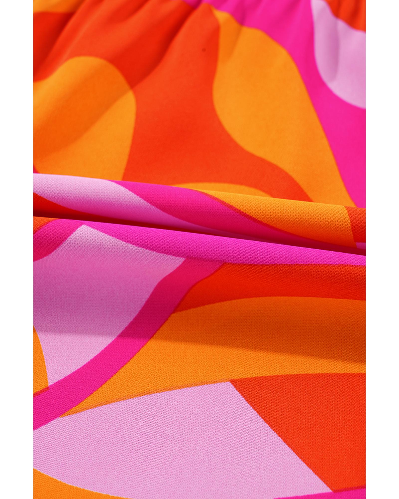 Red Abstract Print Knotted Shoulder High Waist Maxi Dress - S