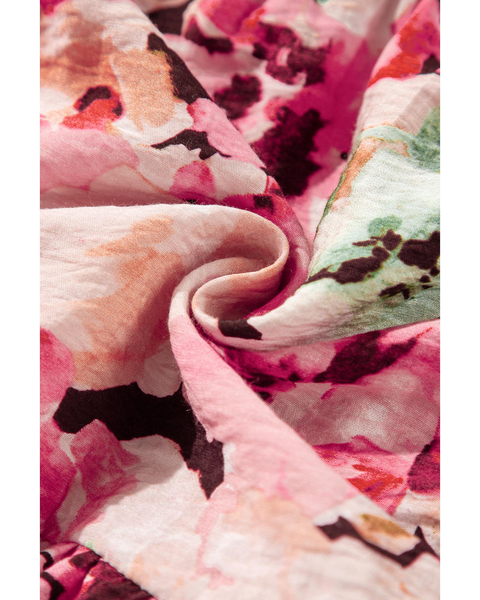 Pink Floral Sleeveless Halter Neck Shirred Back Ruffled Mini Dress - XL