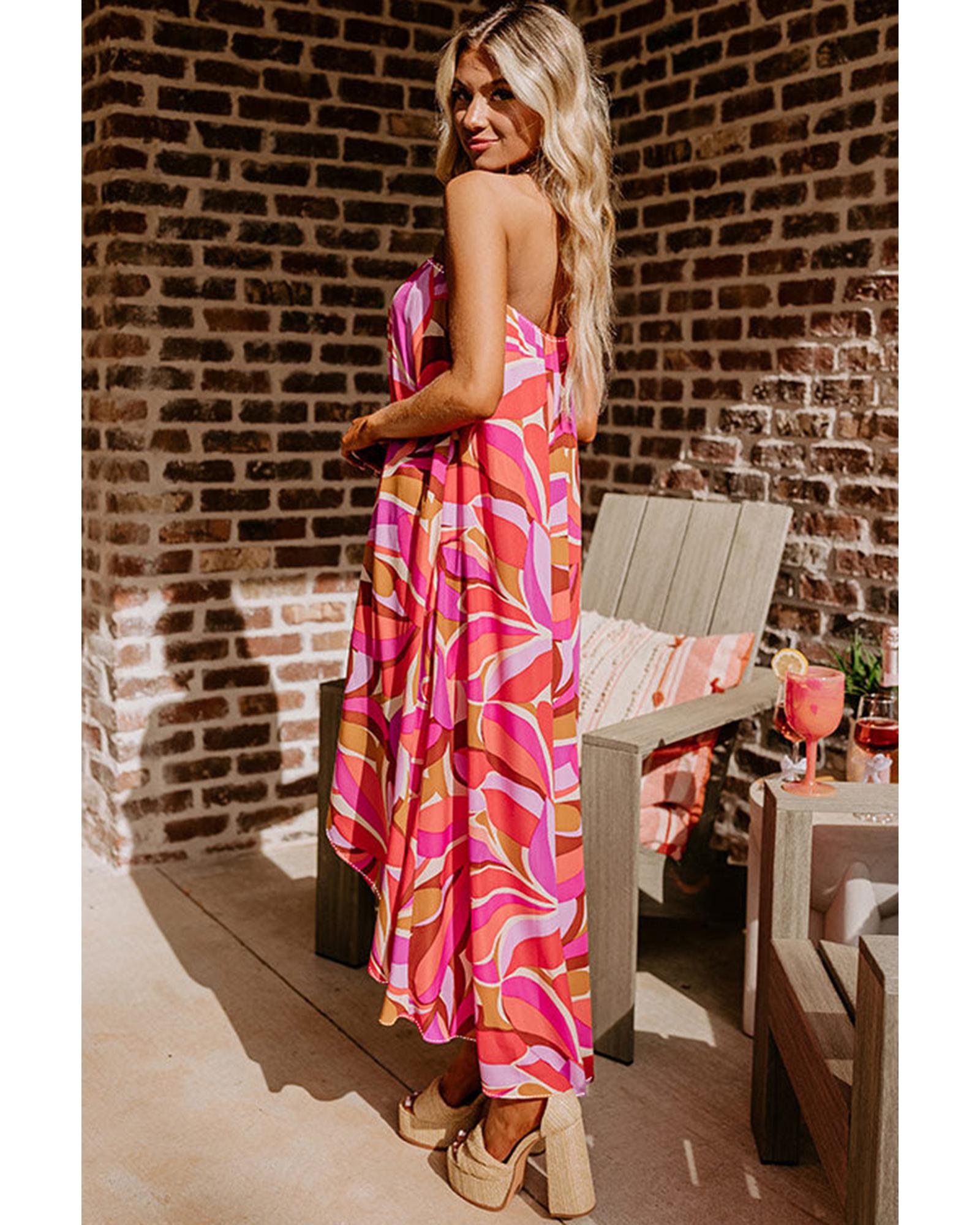 Rose Floral High Low Bandeau Vacay Dress - M