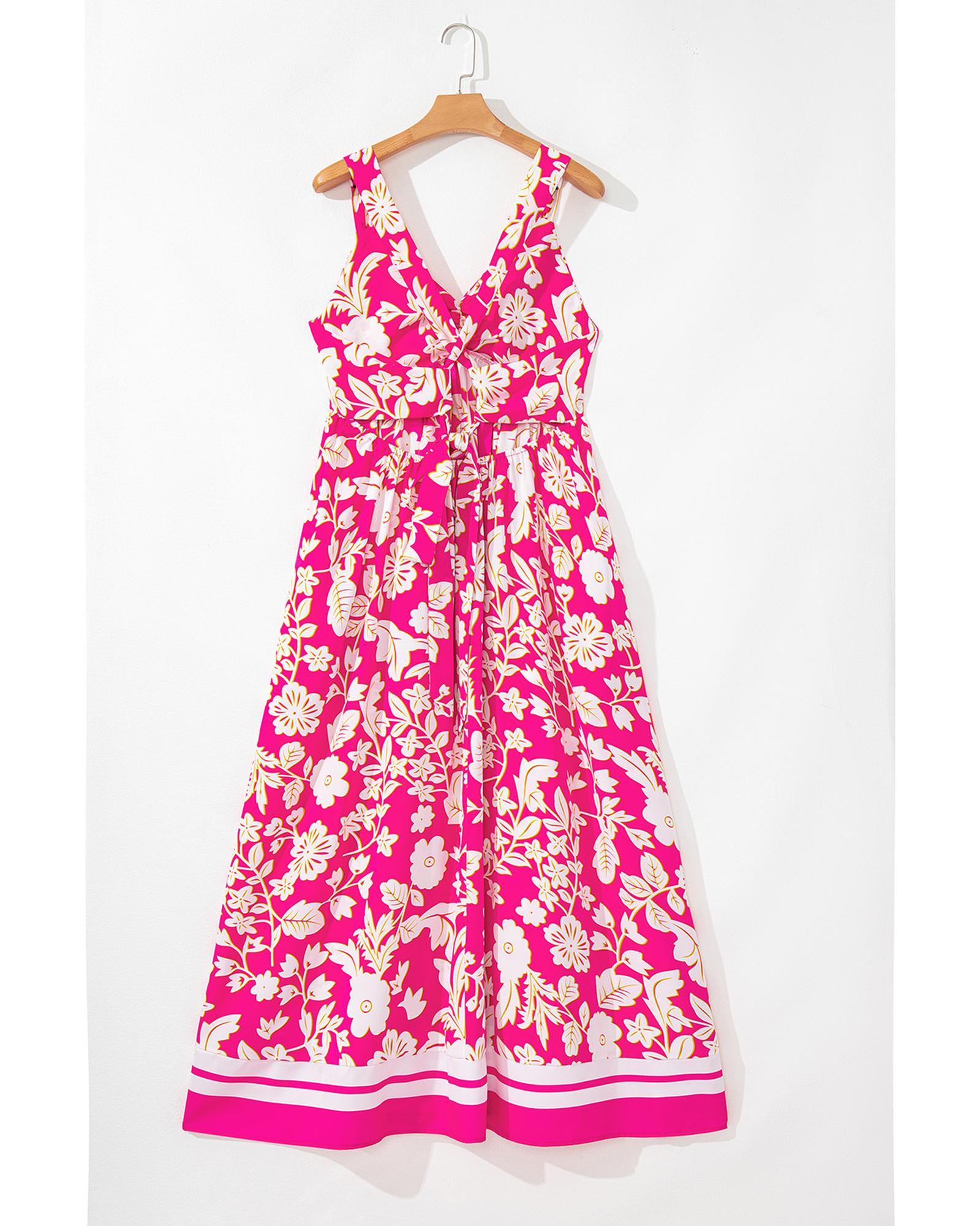 Rose Floral V Neck Crisscross Backless Maxi Dress - M