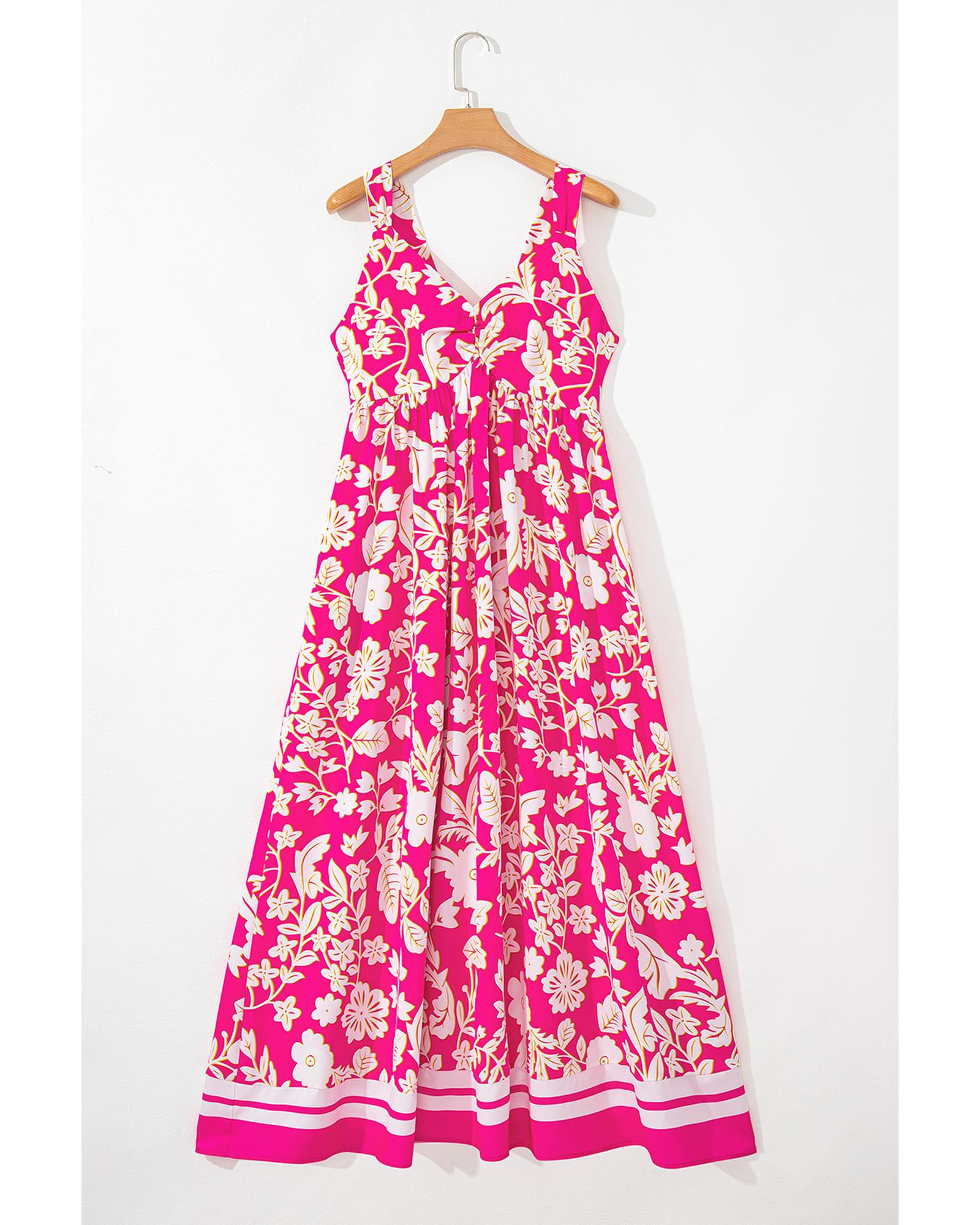 Rose Floral V Neck Crisscross Backless Maxi Dress - S