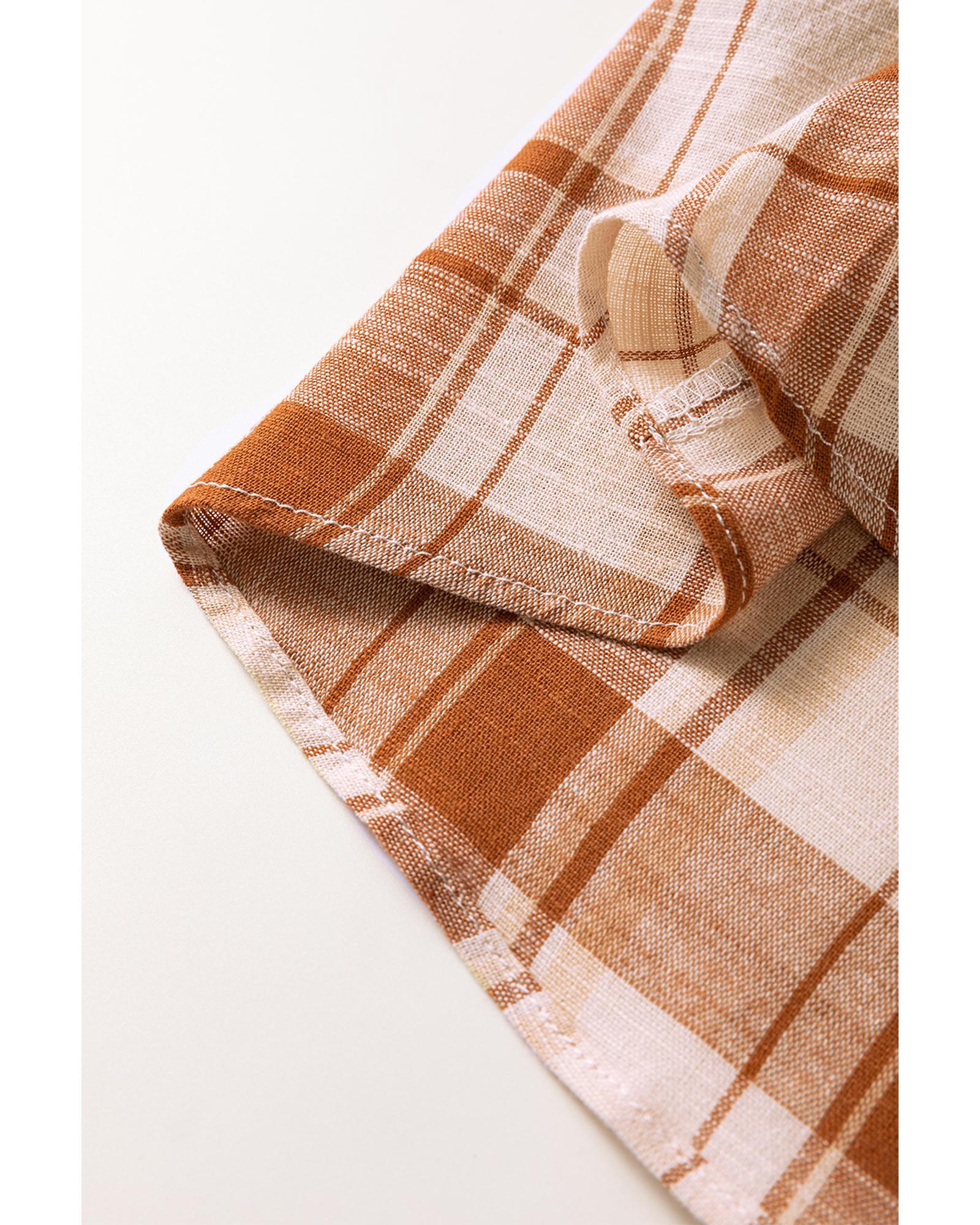 Brown Plaid Print Side Pockets Frilled Babydoll Mini Dress - S