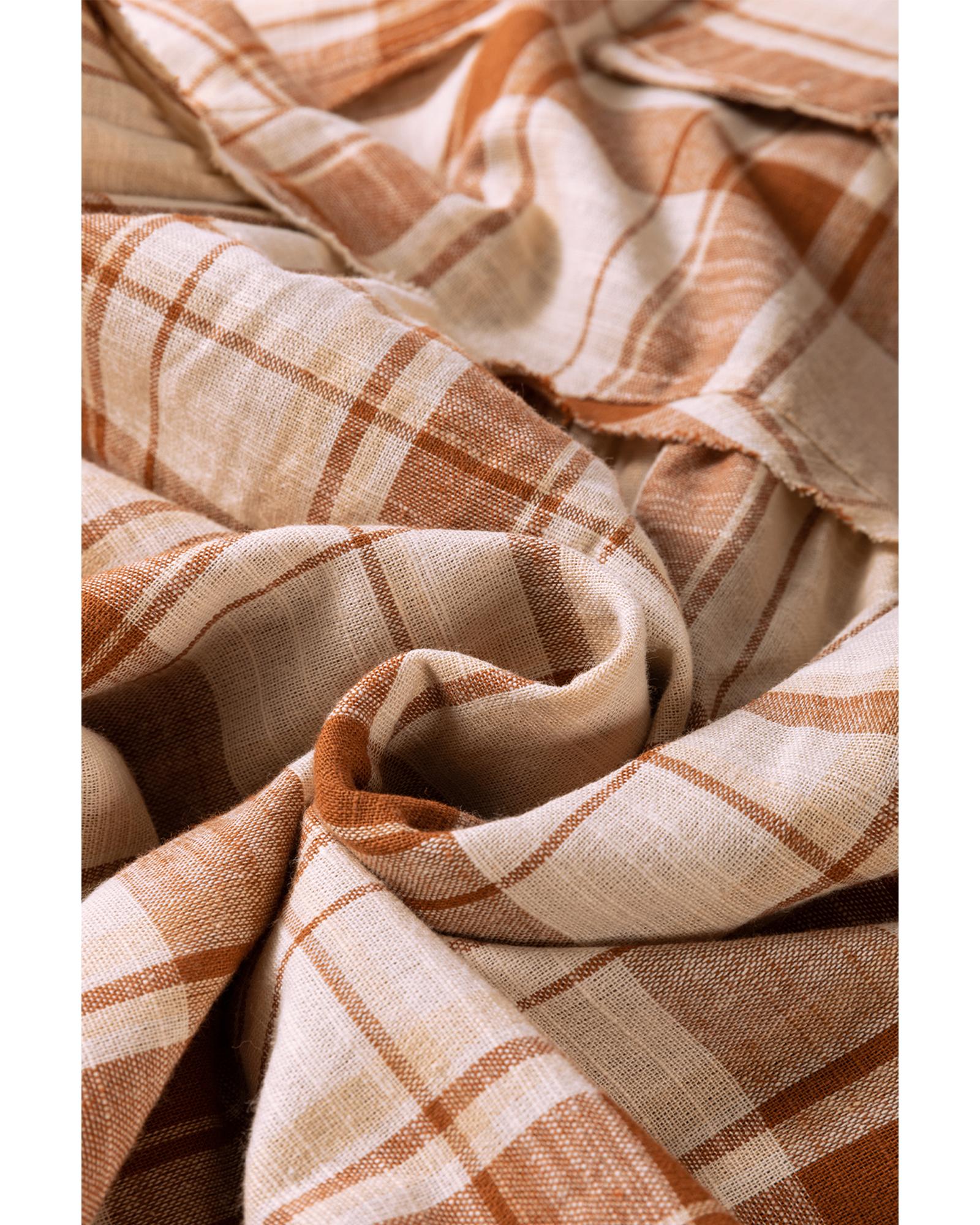 Brown Plaid Print Side Pockets Frilled Babydoll Mini Dress - S